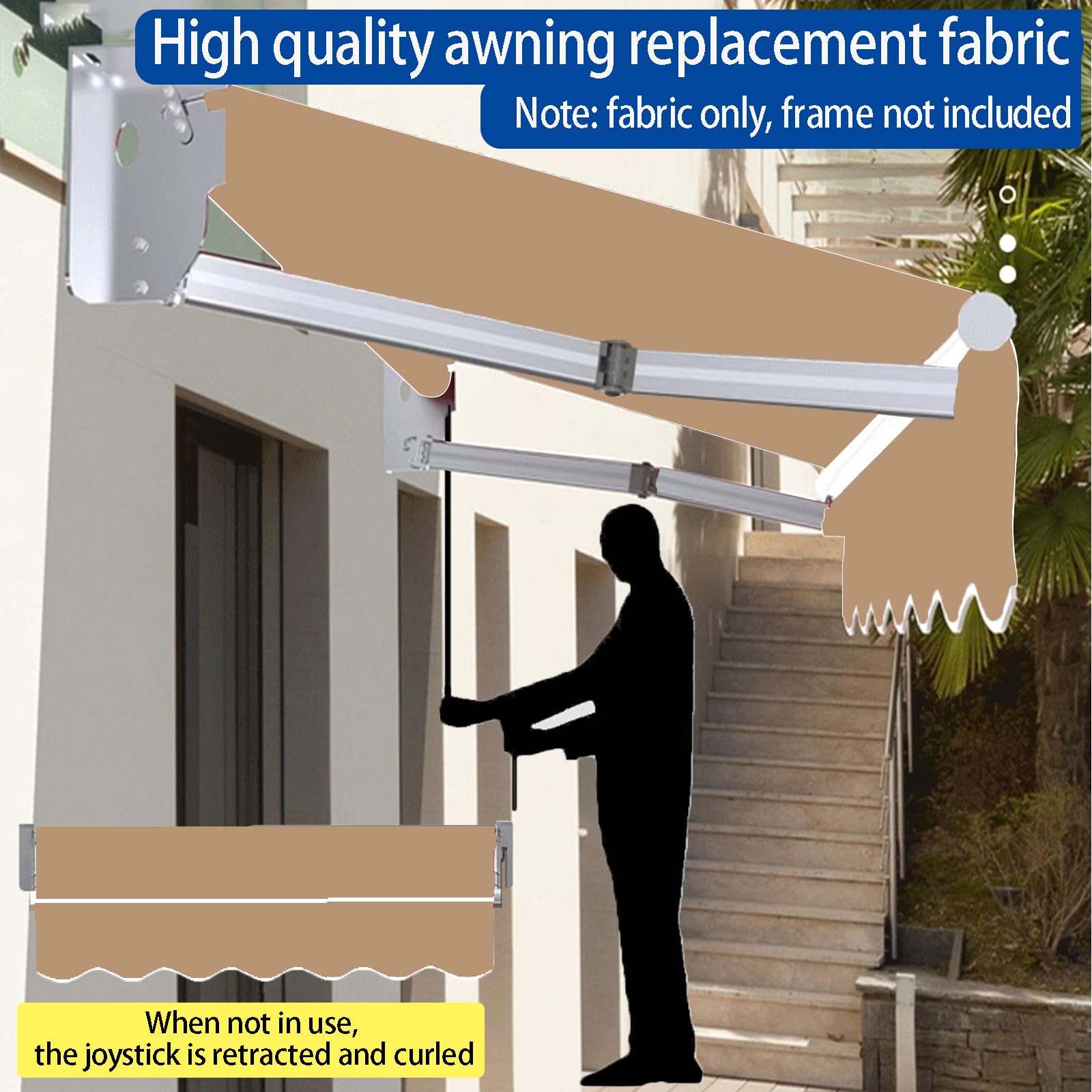 Wysuwana wymienna tkanina zaciemniająca na zewnątrz 280 g 100% poliester na patio balkon taras ogród ganek pokrowiec (rozmiar: 5 x 11 stóp/1,5 x 3 m) - bez ramy w zestawie