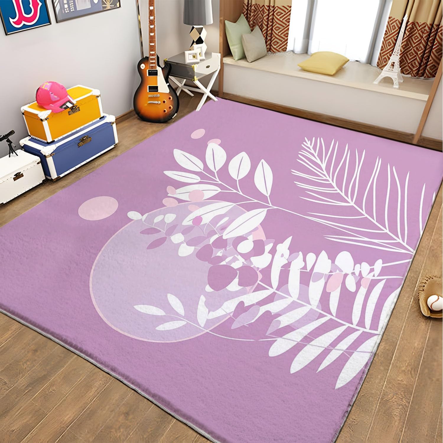 Tapis de salon moderne violet à fleurs pour créer un coin cocon