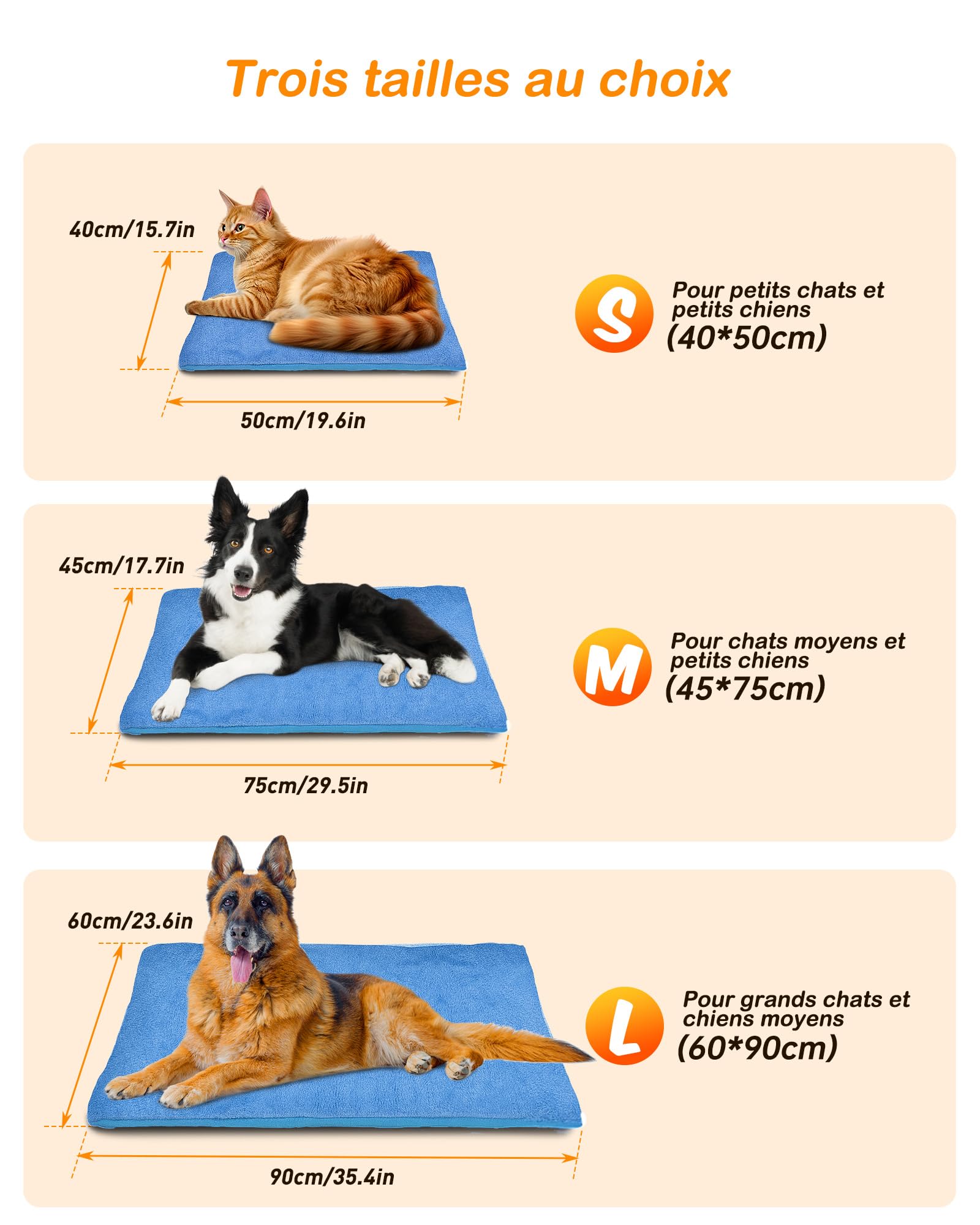 petnf Tapis Chauffant pour Chien et Chat 45 x 75 cm - Réglage 6 Températures, Minuterie 24h, Arrêt Automatique, Câble Anti-Morsure - Bleu