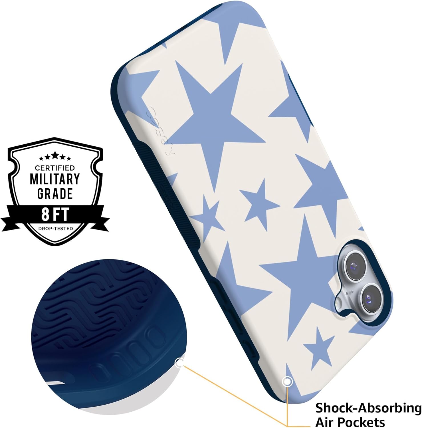 Casely iPhone 16 Case | Stars Align | Blue & White Stars | Bold Protective Design | Compatible with MagSafe