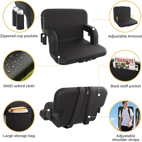 Miniatura 4 de DEKEMASTER Asientos de estadio con respaldo  Sillas de gradas portátiles con respaldo y cojín, 6 posiciones ajustables, asiento de gradas acolchado