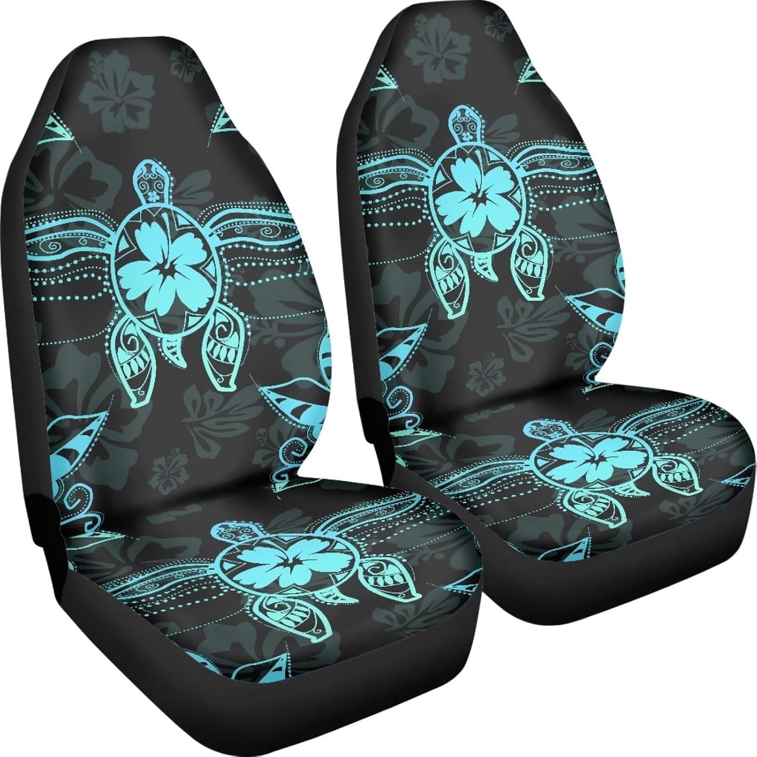 Turtle Hibiscus Pattern Auto Seat Covers, Waterproof Car Cushion Cover Stretchy Vehicle Interior Decorative Fit for Most Vehicle, Cars, SUV
