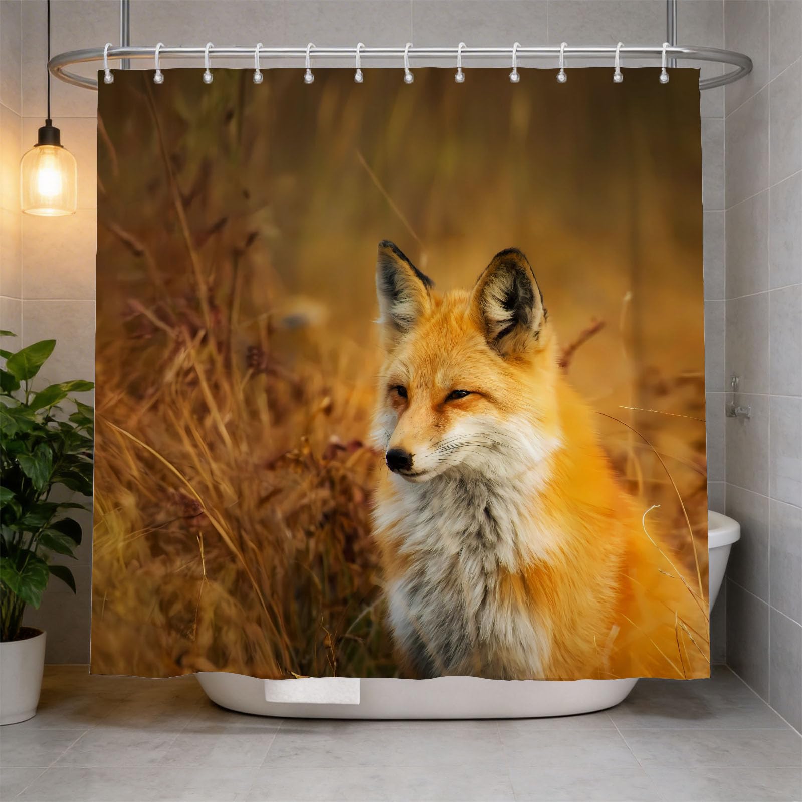 Hongduo 3D Fox Shower Curtain for Stalls Bathtubs Chic Bathroom Decor Shower Curtain Set Polyester Fabric Waterproof 180x200cm/71X79 Inch with Hooks