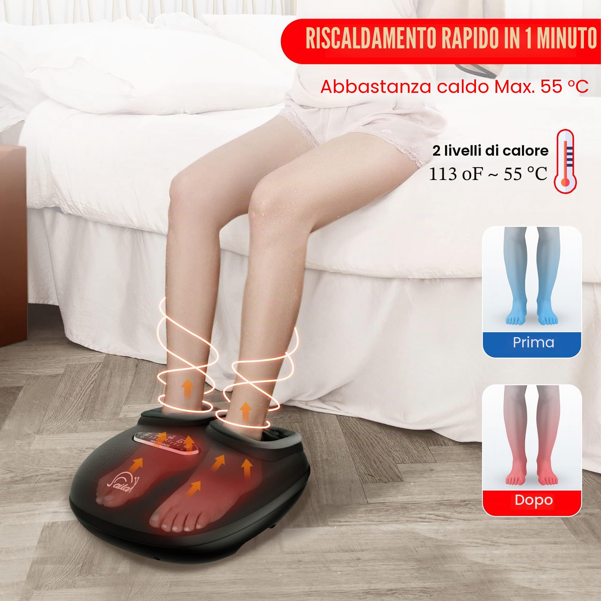 Snailax Massaggiatore per piedi con calore, massaggiatore per piedi con vibrazione, 2 in 1, scaldapiedi con 5 modalità di massaggio, regali calore casa