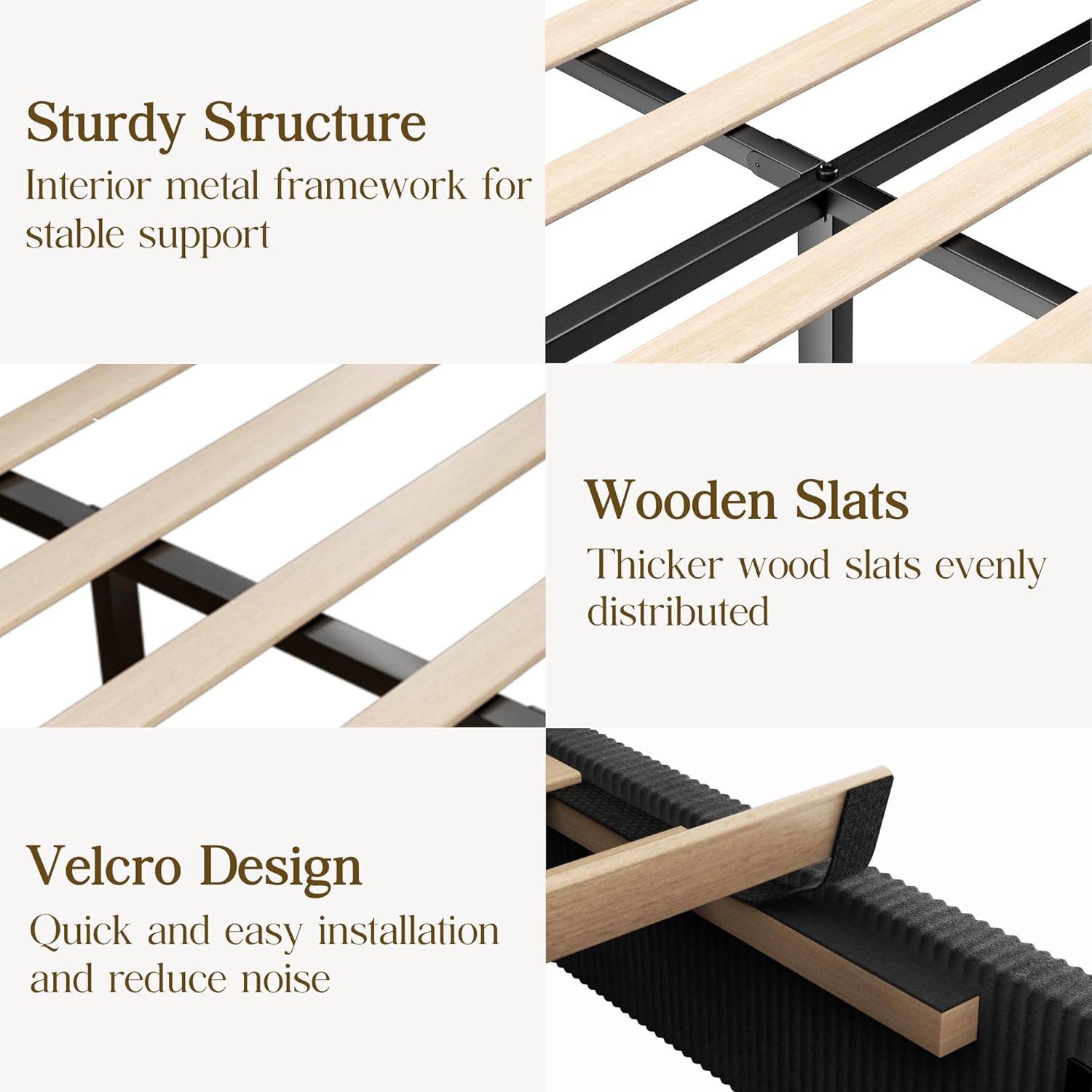 King Size Bed Frame, Upholstered Platform Bed with Adjustable Headboard, Vertical Fluted Tufted, Soft Corduroy Fabric, Wooden Slats Support, No Box Spring Needed, Easy Assembly, Black