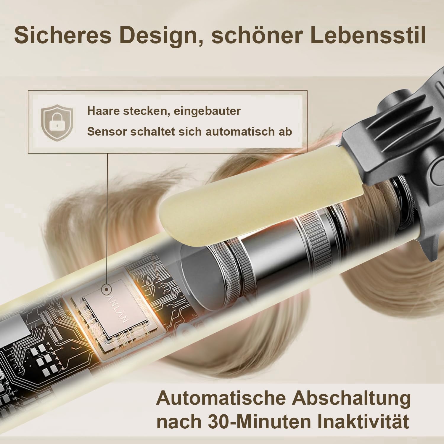Arricciacapelli Automatico 32mm - Ferro Arricciacapelli per Ricci Grandi, Ferro Capelli per Rivestimento Antistatico in Tormalina Ceramica,130-210°C Arriccia Capelli a Riscaldamento Rapido,Display LCD
