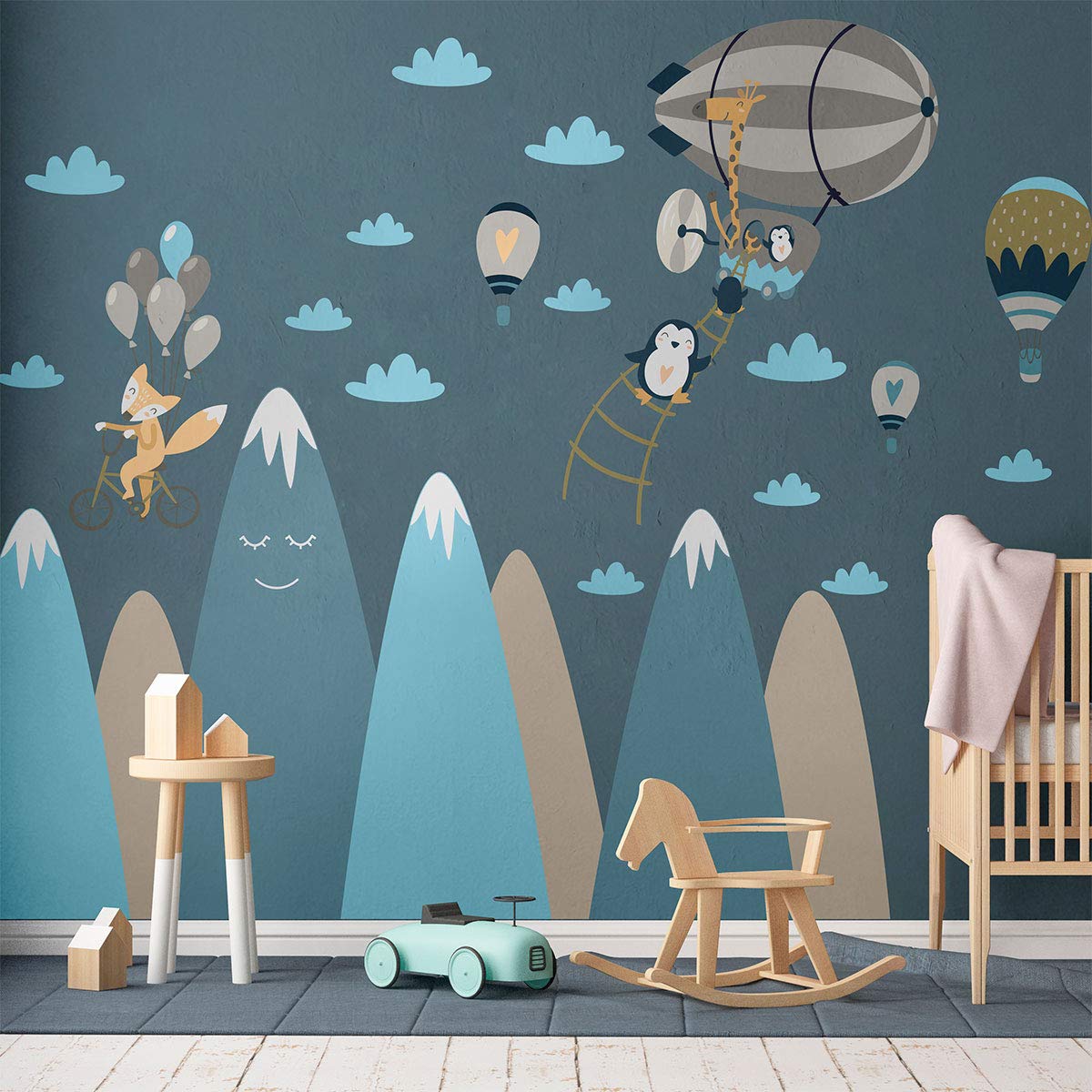 Ambiance - Adesivo da parete per bambini, motivo: Montagne, scandinavo, per camera dei bambini e animali in viaggio, 50 x 90 cm, 1 pezzo