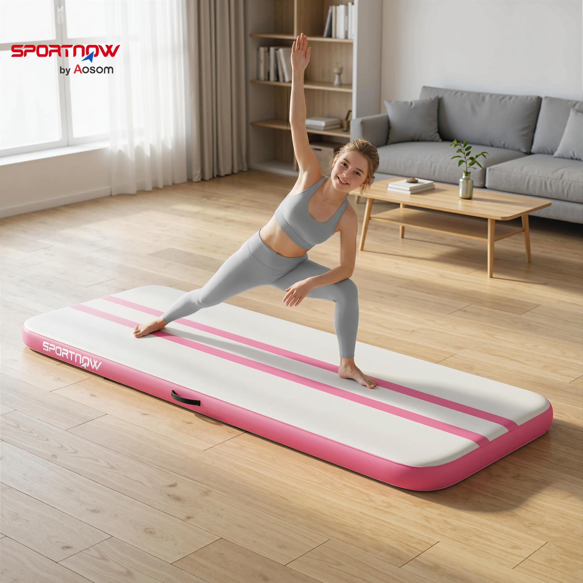 SPORTNOW Tappetino Gonfiabile per Ginnastica, Tappeto Ginnastica Artistica 10cm Spessore con Pompa Elettrica, Borsa Trasporto, Kit Riparazione per Casa Yoga Pilates Fitness Cheerleading Palestra