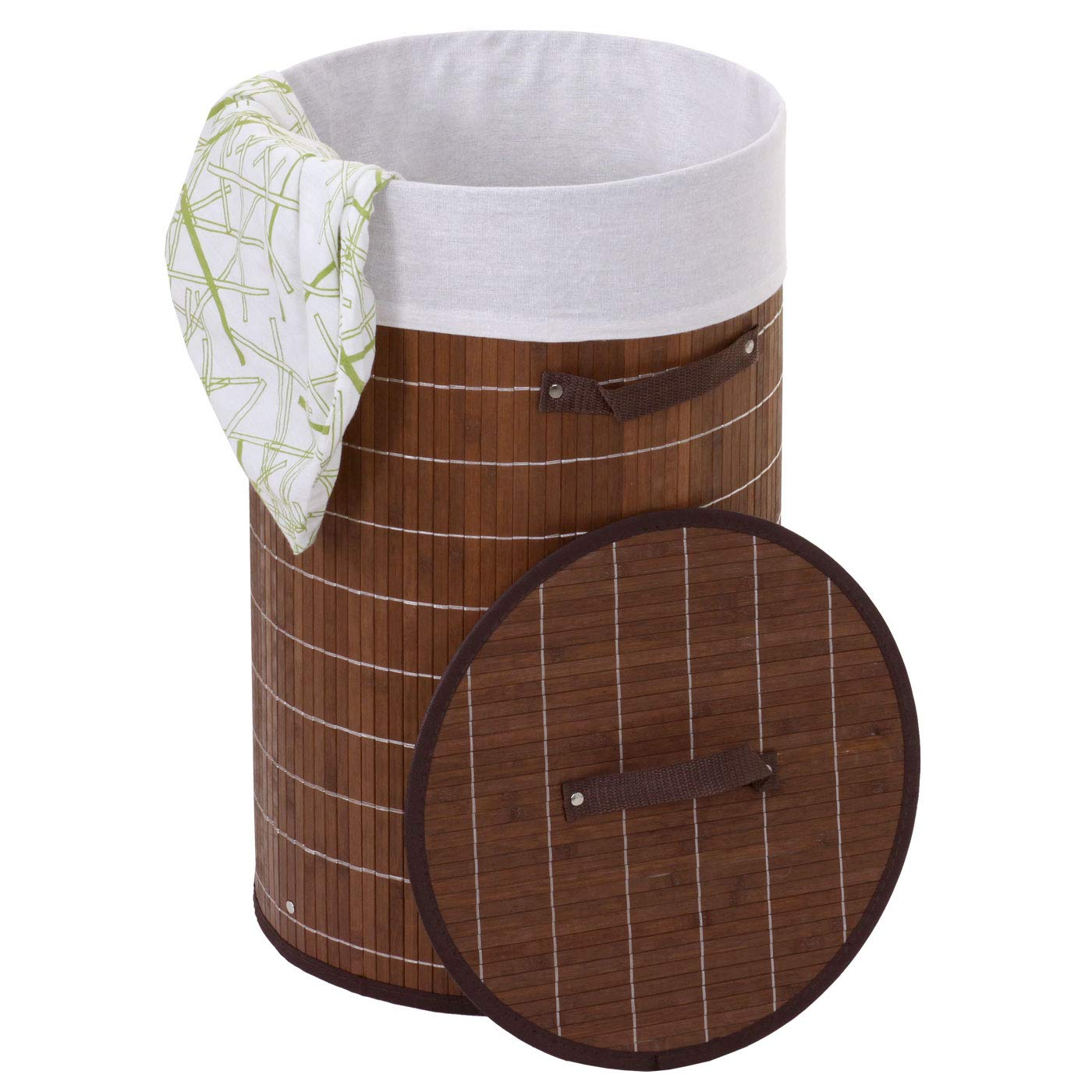 Mendler Laundry HWC-C21 kosz na pranie, pojemnik na pranie, bambus, okrągły, 59 x 35 cm, 50 l, brązowy