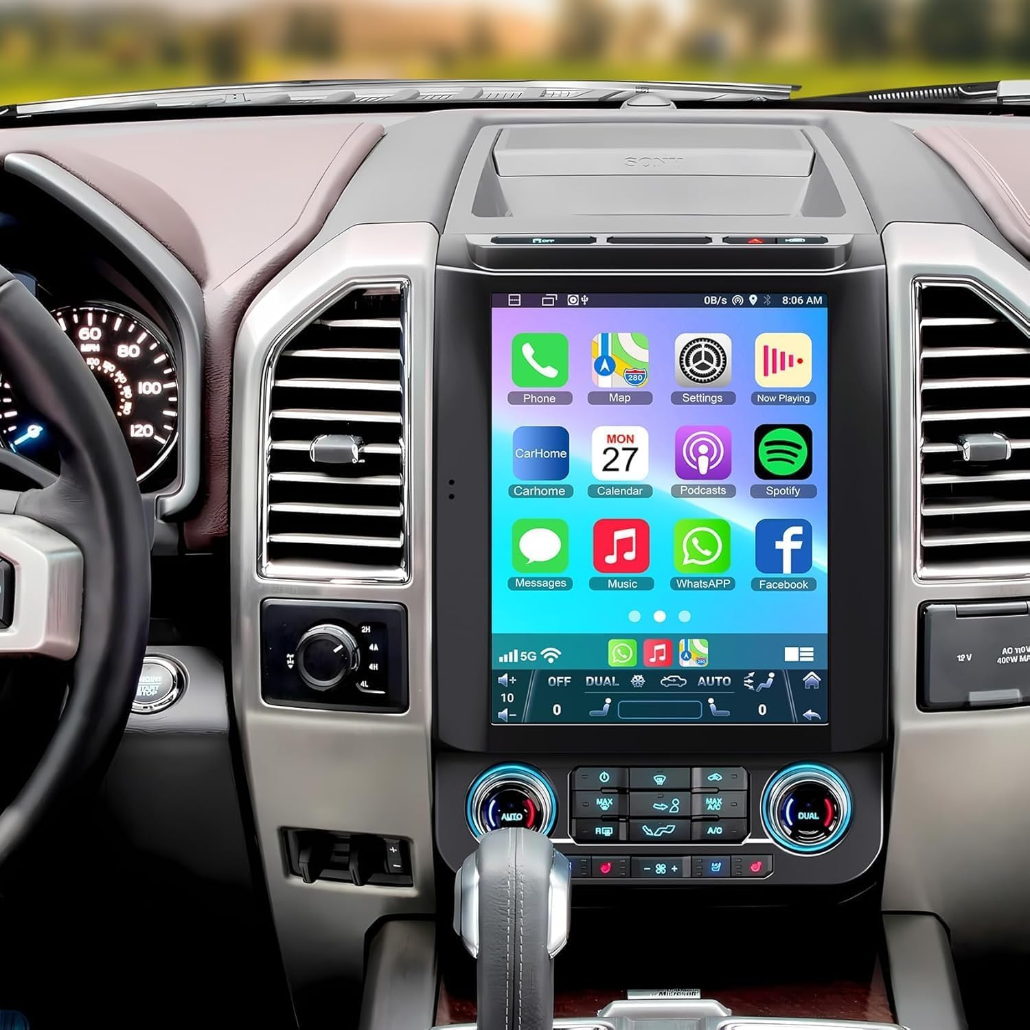 for Ford F150 2015 2016 2017 2018 2019 2020 Android 14 Car Stereo 8-core 2G+64G, 12.1 Inch IPS Touch Screen Car Radio with Wireless Carplay/Android Auto,GPS, WiFi, Bluetooth, FM, DVR.