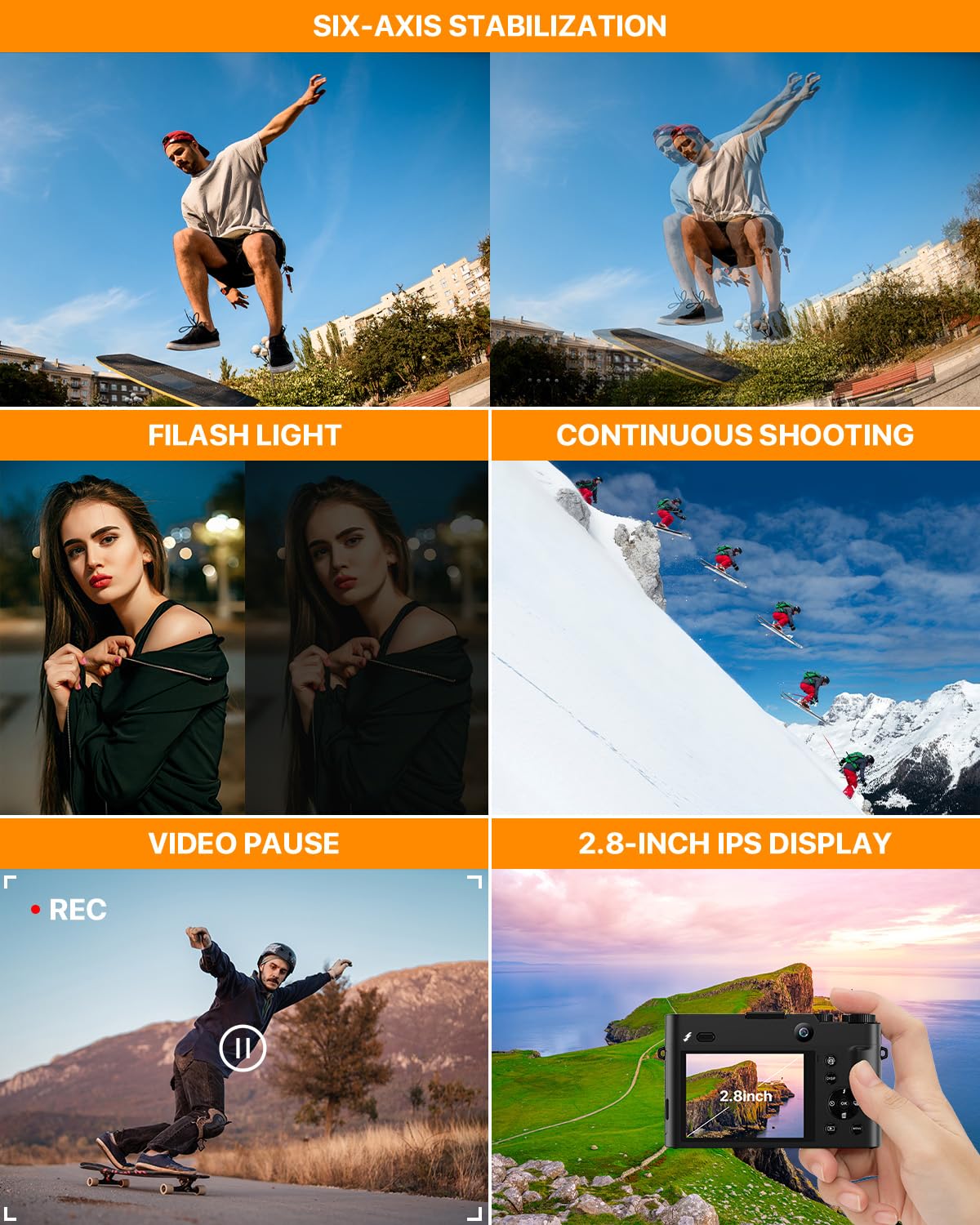 Cámara Digital 4K, 64 MP Dual Camera Antivibración Vlogging Cámara Fotográfica con Tarjeta de Memoria de 32 GB, Zoom Digital 16X, 2 baterías y Cargador, y Cámara Compacta para Principiantes
