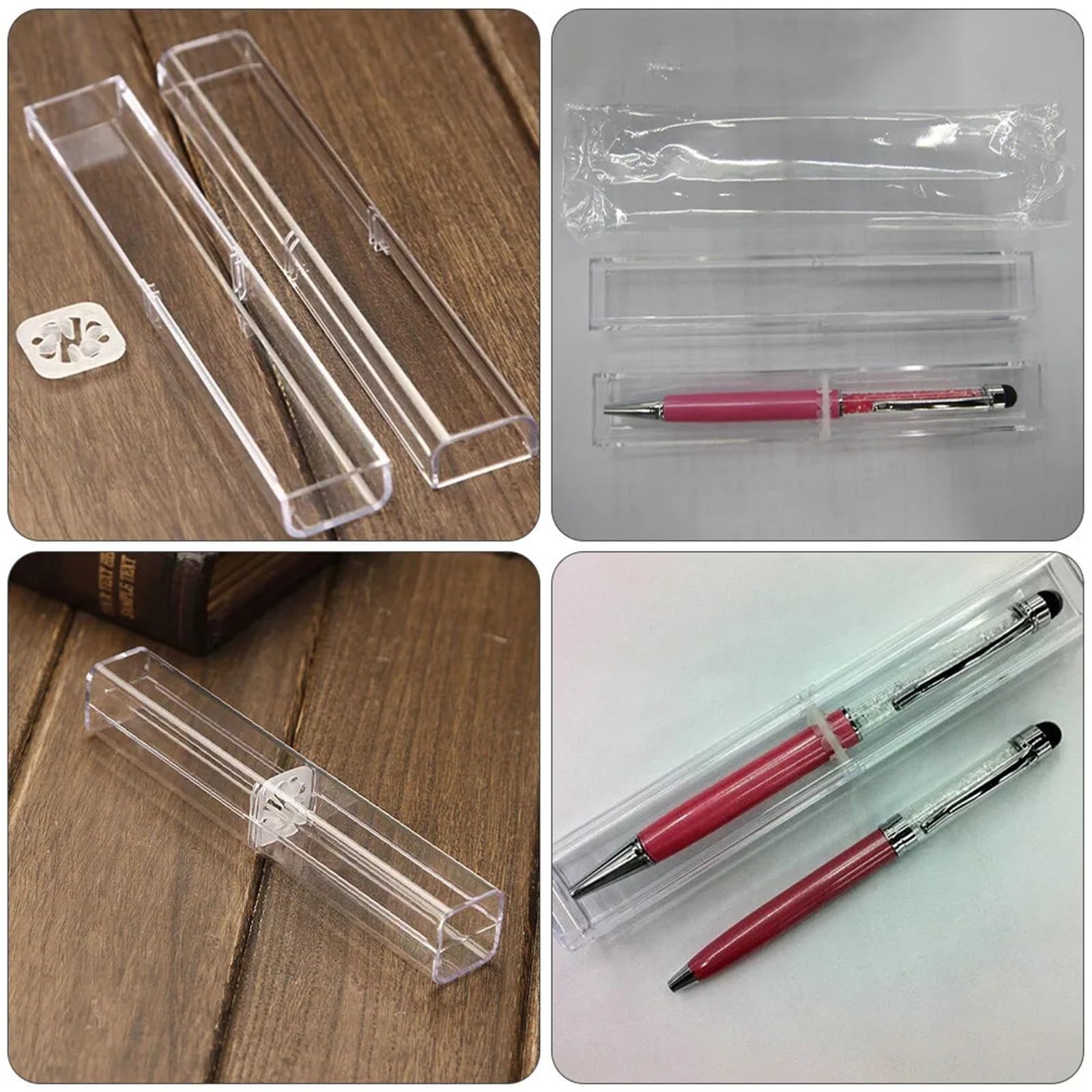 Lot de 20 boîtes à stylos en plastique avec couvercle transparent
