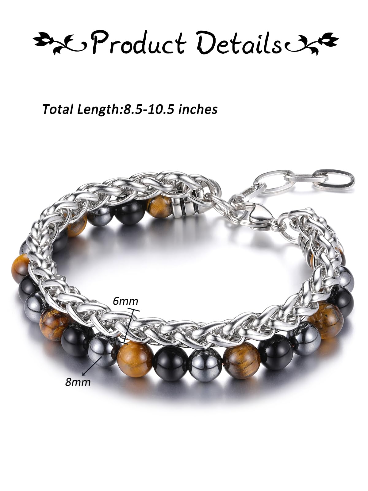 WZGWDC Herren-Armband mit Tigerauge-Obsidian-Hämatit-Kristall, Angstschutz für Männer, Schmuck, spirituelle Geschenke für Männer, Ihn, Valentinstag, Geburtstag