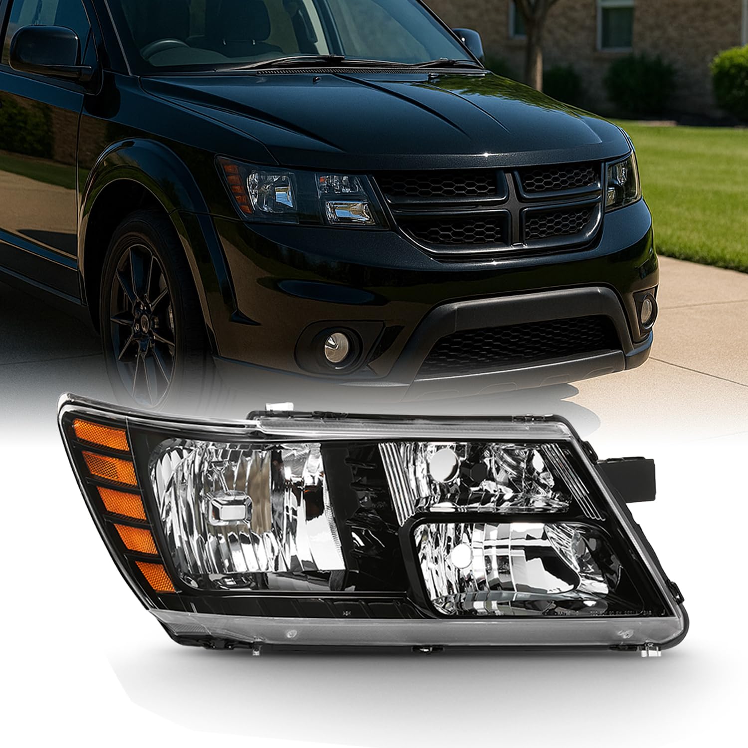 AKKON - Passenger Side Lamp Fits 2009-2020 Dodge Journey Black Trim Original Manufacturer Style Headlight Assembly