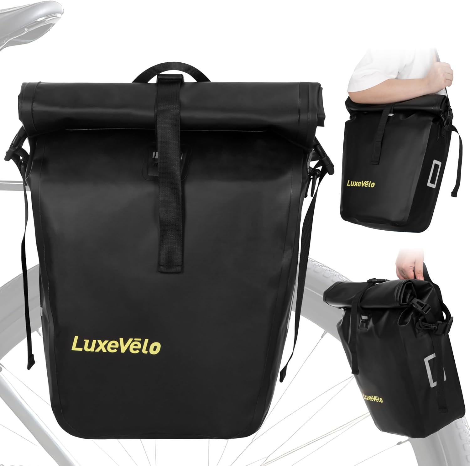 Luxevelo – Bolsa ligera para bicicleta, almacenamiento expandible resistente a la intemperie, PVC duradero 550D con tiras de seguridad reflectantes,