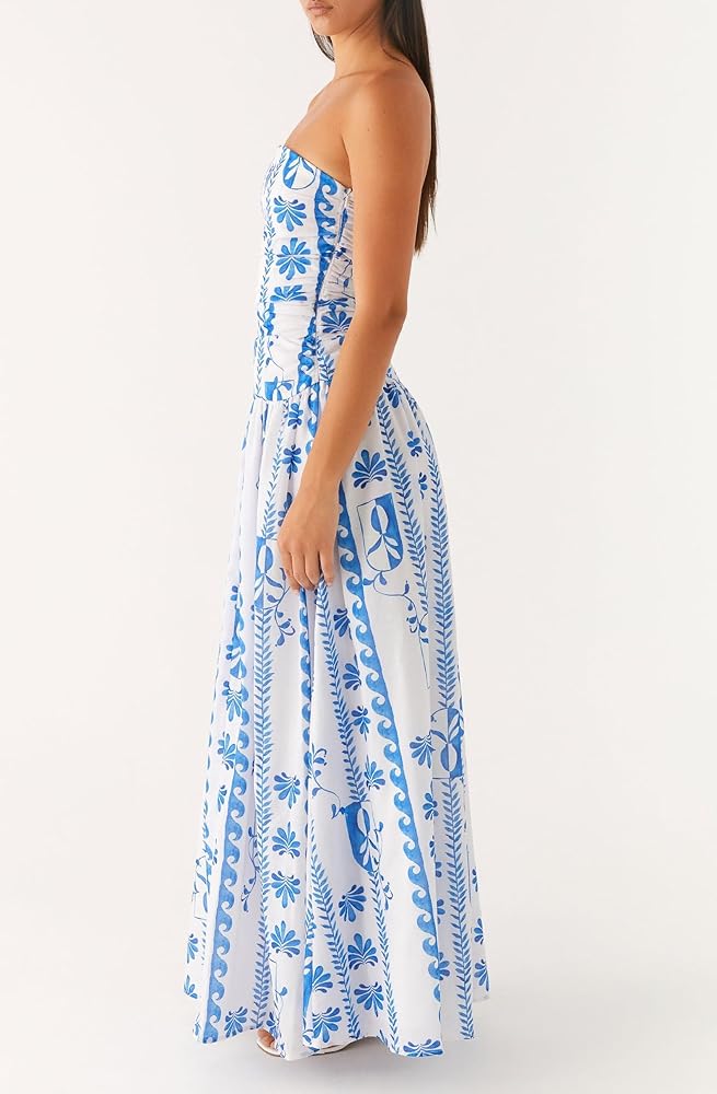 Women Floral Strapless Maxi Dress Drop Waist Y2k Backless