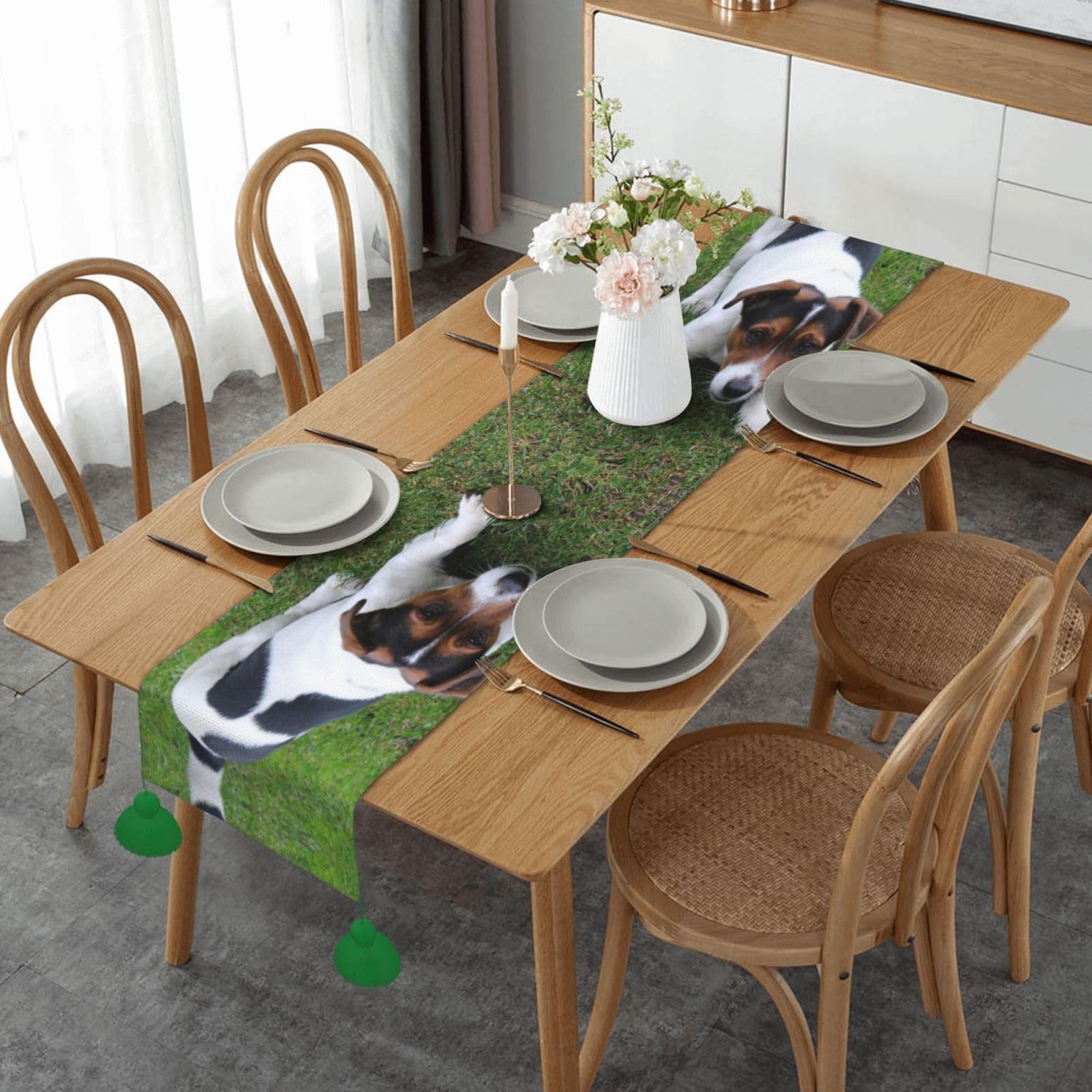 Chemin de table Jack Russell en lin, le cadeau idéal pour amateurs de chiens et de déco