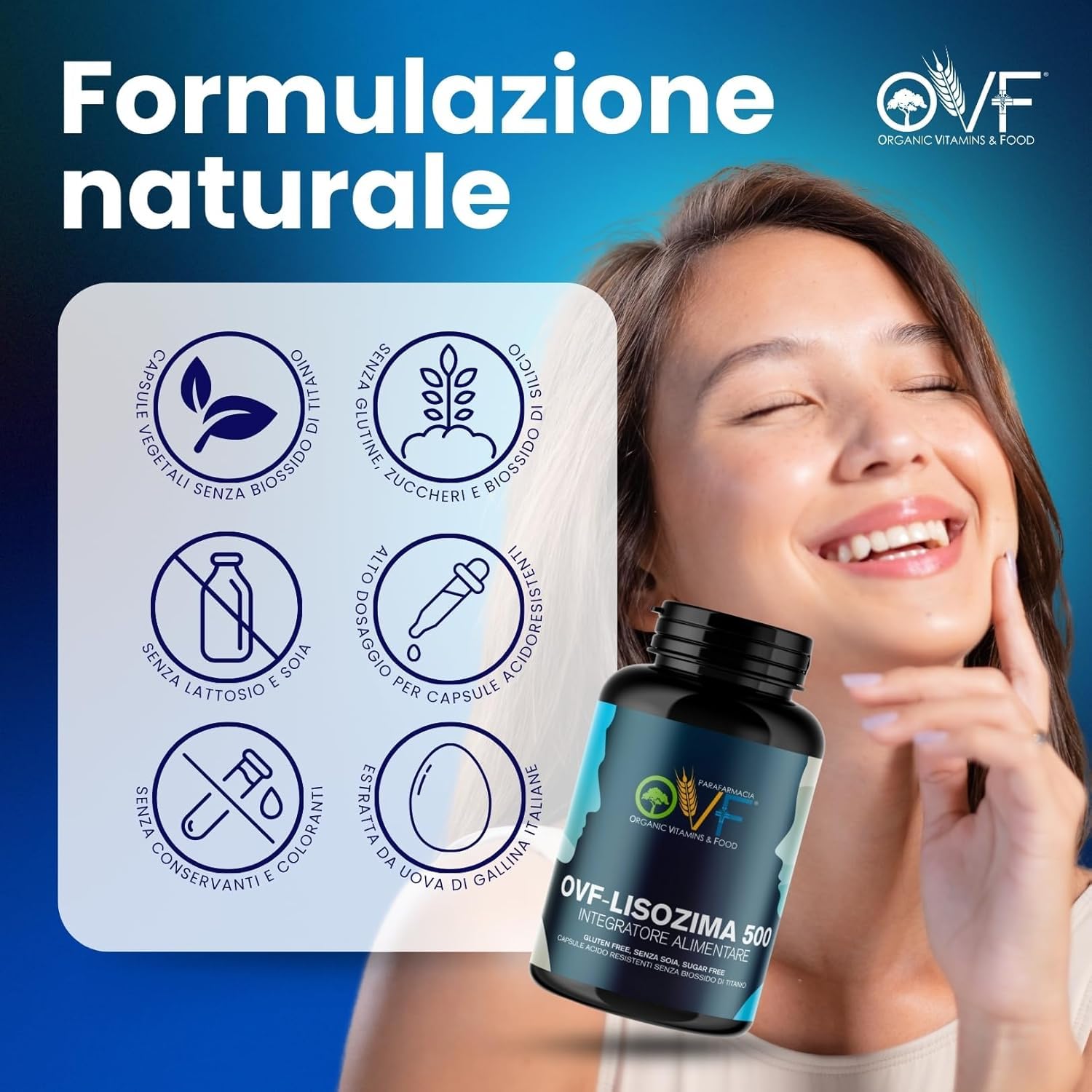 Parafarmacia OVF, 120 CAPS di lisozima 500 mg, (2 mesi di fornitura, Formato Convenienza) immunostimolante