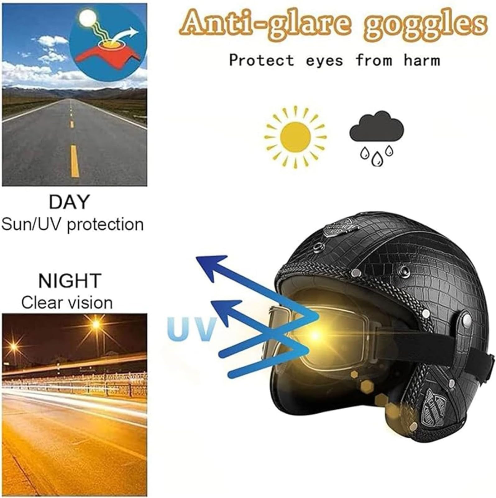 Kask motocyklowy zatwierdzony przez Bluetooth ECE kask pół-kask, skuter, kask motocyklowy, kask motocyklowy, pół skorupy, z gogle, osłona przeciwsłoneczna dla kobiet i mężczyzn