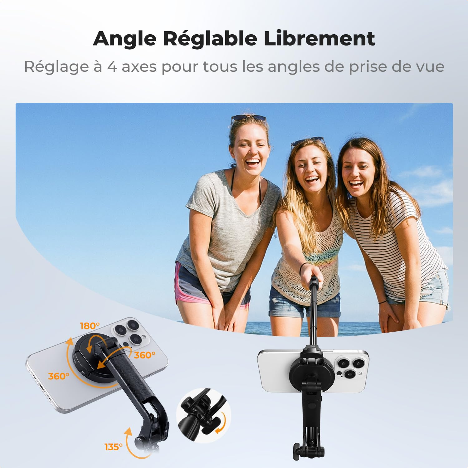 K&F CONCEPT TF08 180cm Trépied Selfie Stick iPhone Compatible avec DJI OSMO Pocket 3/4, Clip 3 en 1 Trépied Téléphone Magnétique & Vis 1/4", Trépied MagSafe Compatible avec iPhone 17/16/15,Insta360 X5