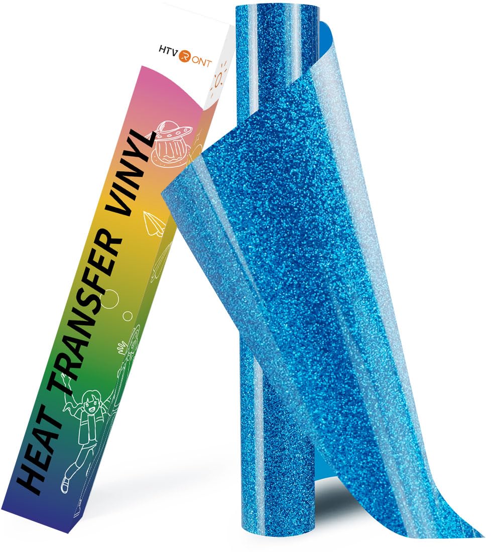HTVRONT Glitter HTV Vinyl - 10" x 8ft Sky Blue Glitter Iron on for Shirts