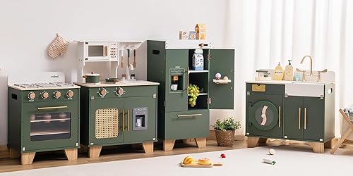 ROBOTIME Play Kitchen Set - Juego de cocina para niños, horno nevera, juego de cocina de juguete para niños de 3 a 7 años (verde vintage)