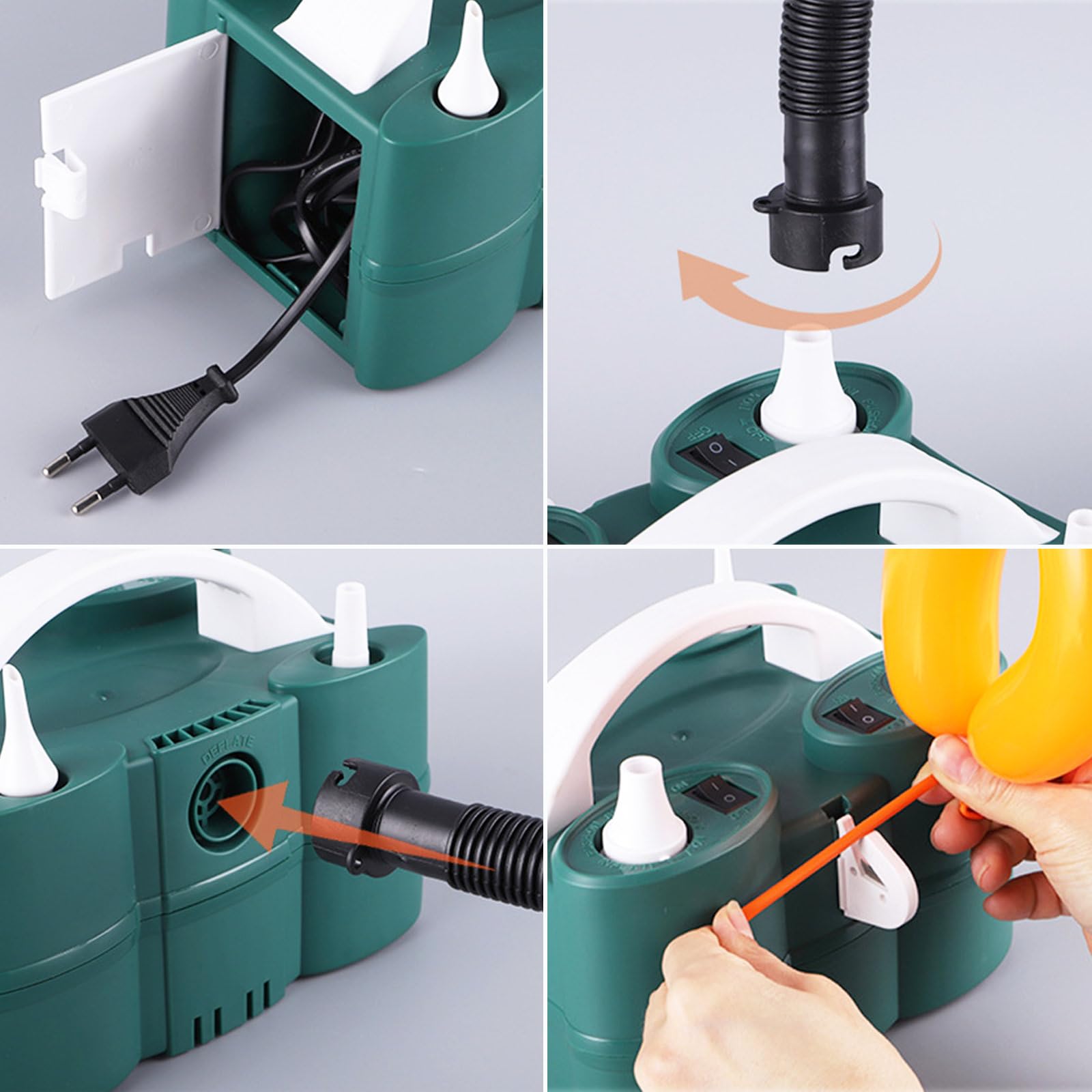 LiveGo Inflador de globos eléctrico compacto 3 en 1, máquina de bomba de aire de doble boquilla para látex de 260 q y globos de aluminio, perfecto para decoraciones inflables