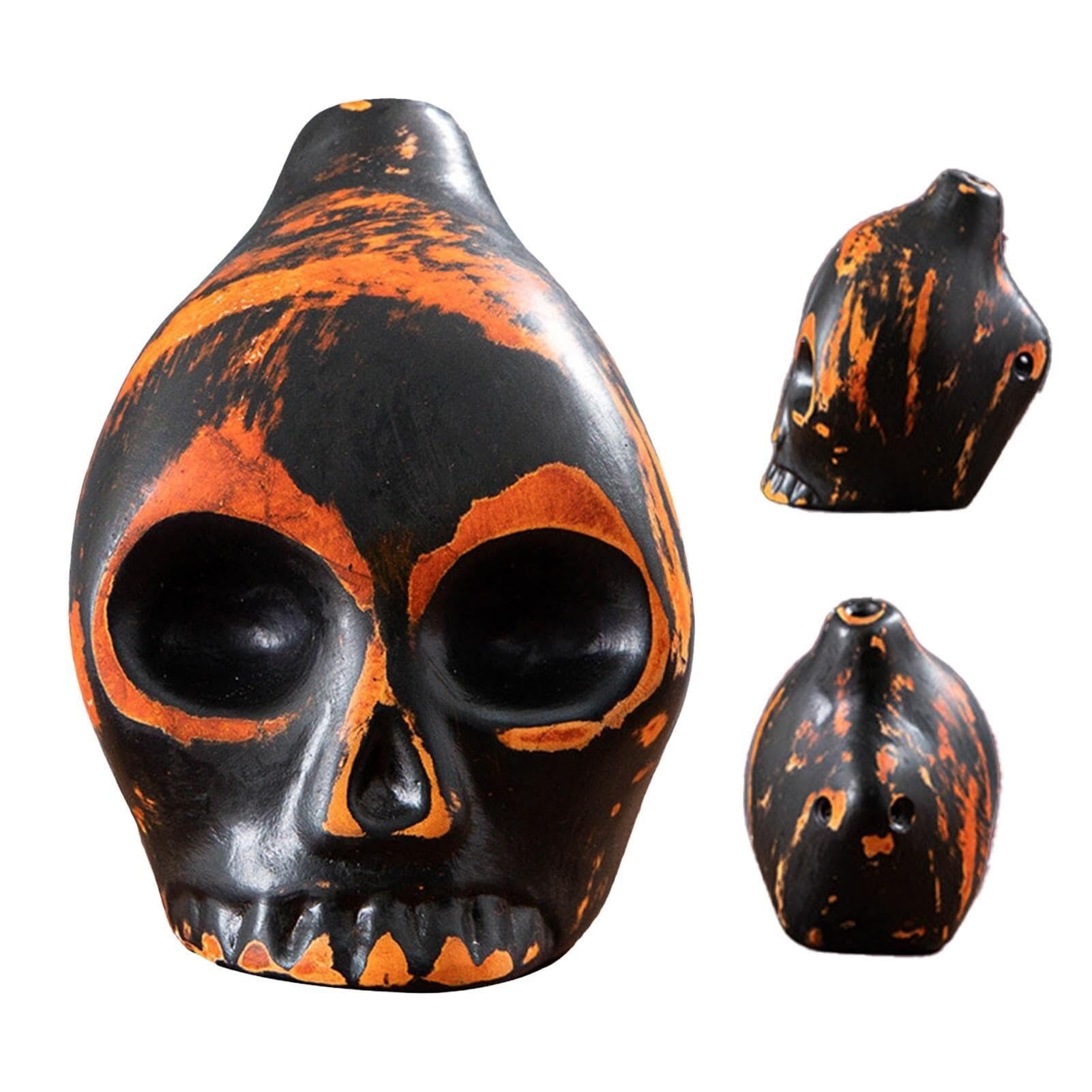 Sifflet De Mort Aztèque Céramique – Cri Terrifiant Main, Parfait Halloween, Dia De Los Muertos, Noir Et Orange Authentique