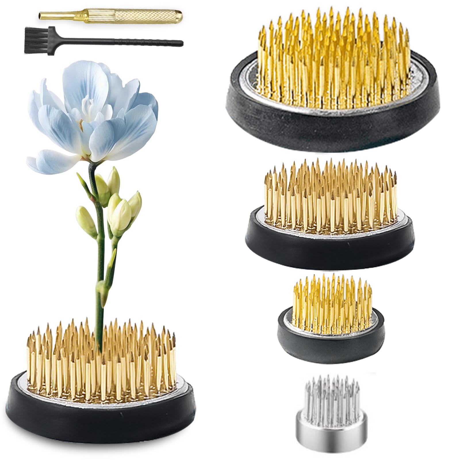 Ikebana Kenzan Lot De 4 Fleurs Grenouille Avec Correcteur Et Brosse De