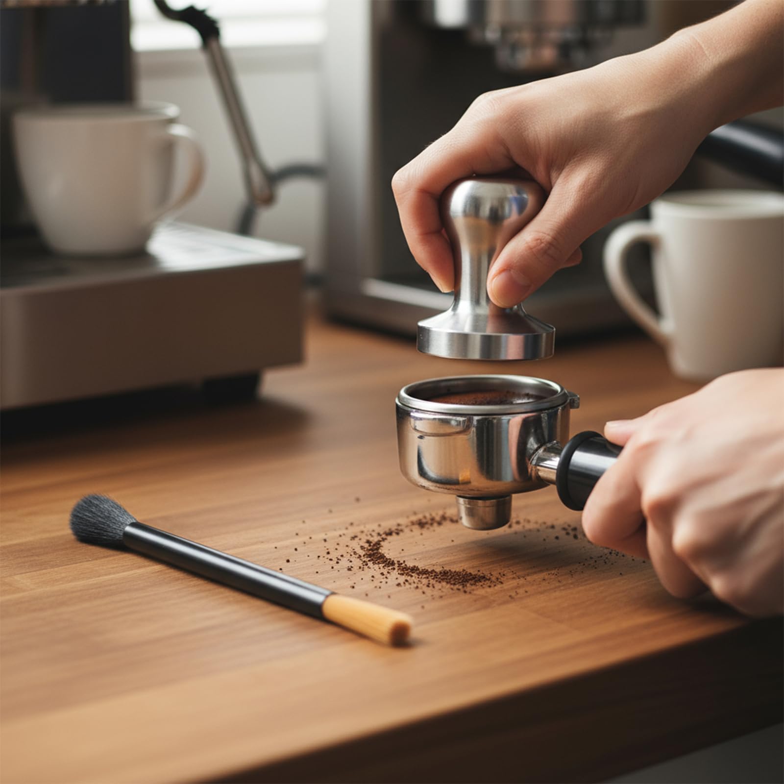 Ymapinc Szczotka do czyszczenia młynka do kawy, podwójna głowica, czyszczenie i odkurzanie, szczotka do czyszczenia ekspresu do kawy, narzędzia baristy do espresso, domu, kuchni, 2 szt