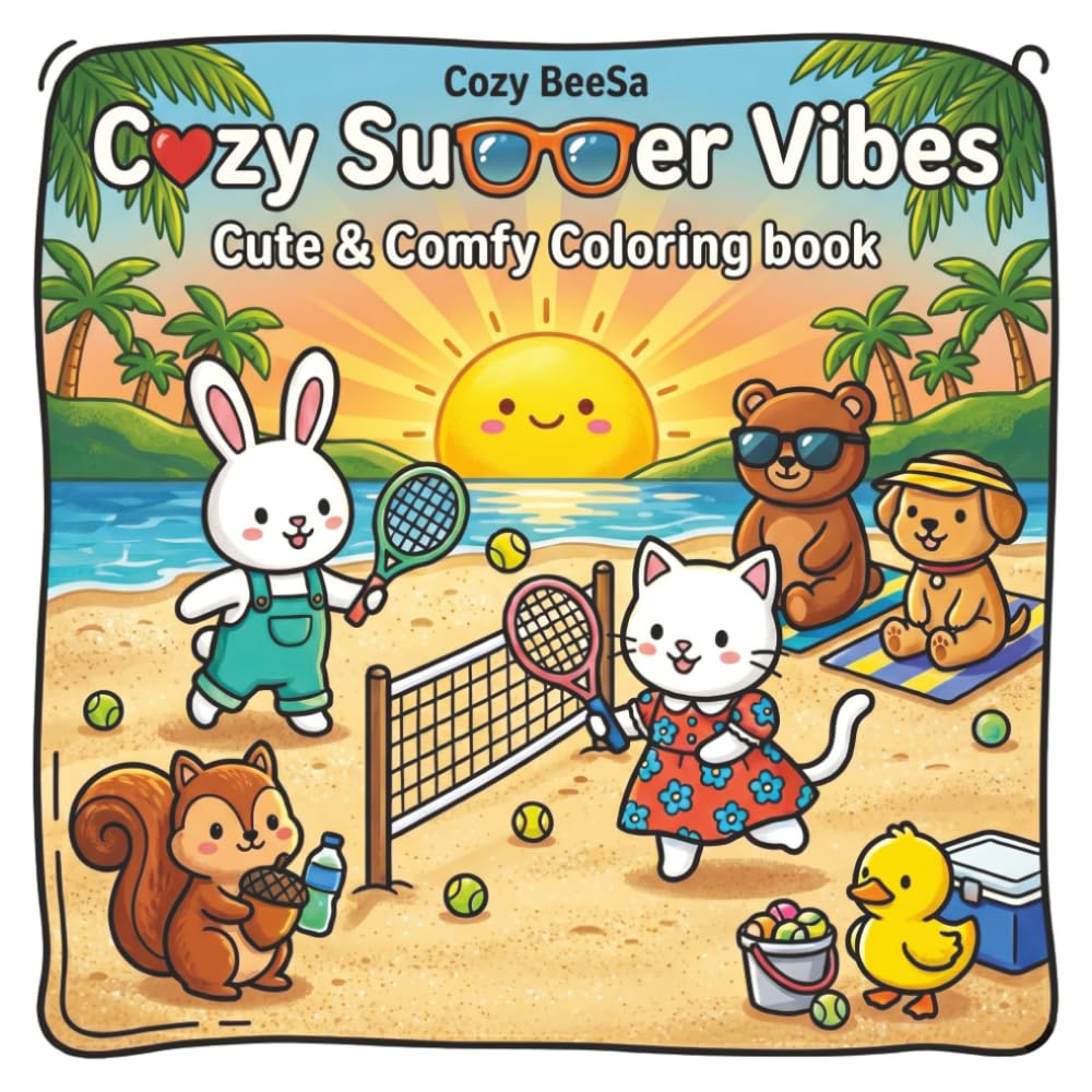 Cozy Summer Vibes Coloring Book: Bold and Easy for Adults and Kids with Cute Animal, Summer & Spring Scenes for Relaxation.