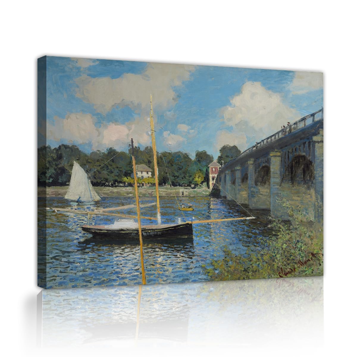 TOANGWALL Claude Monet The Bridge At Argenteuil Canvas Wall Art Dining Room Beautiful Sailboat River Scenery Printed Artwork For Kitchen Decor 90x110cm
