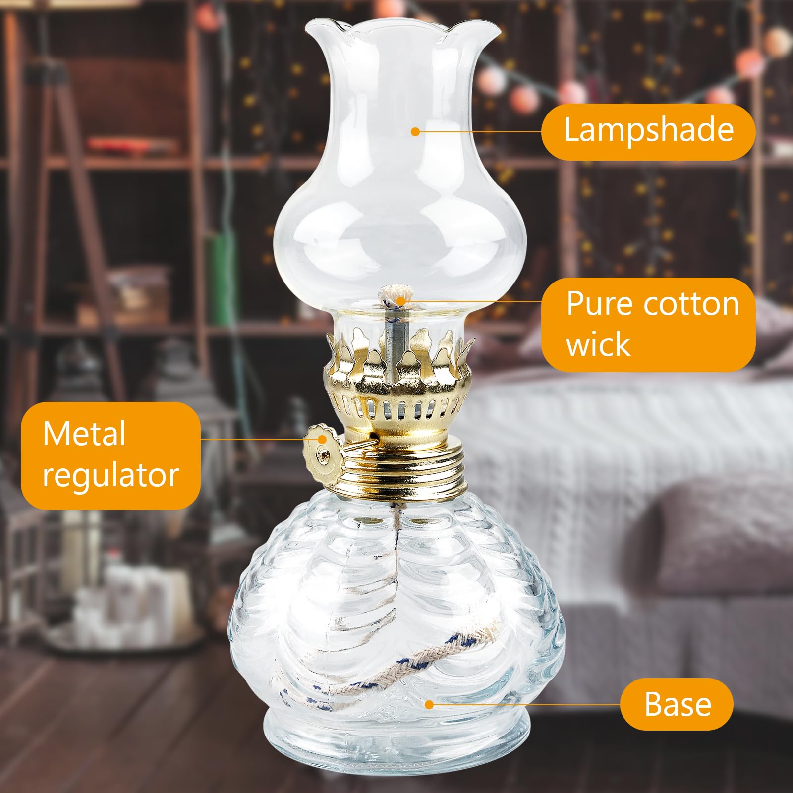 Lampada a Olio, 2 Lanterne a Petrolio in Vetro, Retro Nostalgia Trasparente, Luminosità Regolabile per Soggiorno, Sala da Pranzo