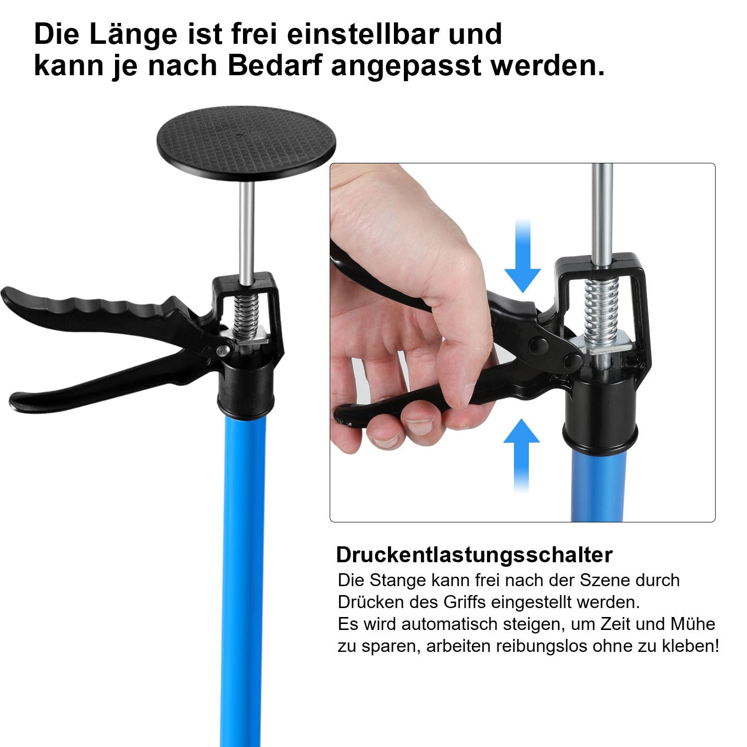 Deckenstütze 2er Set, Montagestütze höhenverstellbar 115-290 cm, je 50 kg pro Stütze, Einhand-Teleskopstütze für Trockenbau, Deckenarbeiten und Renovierung