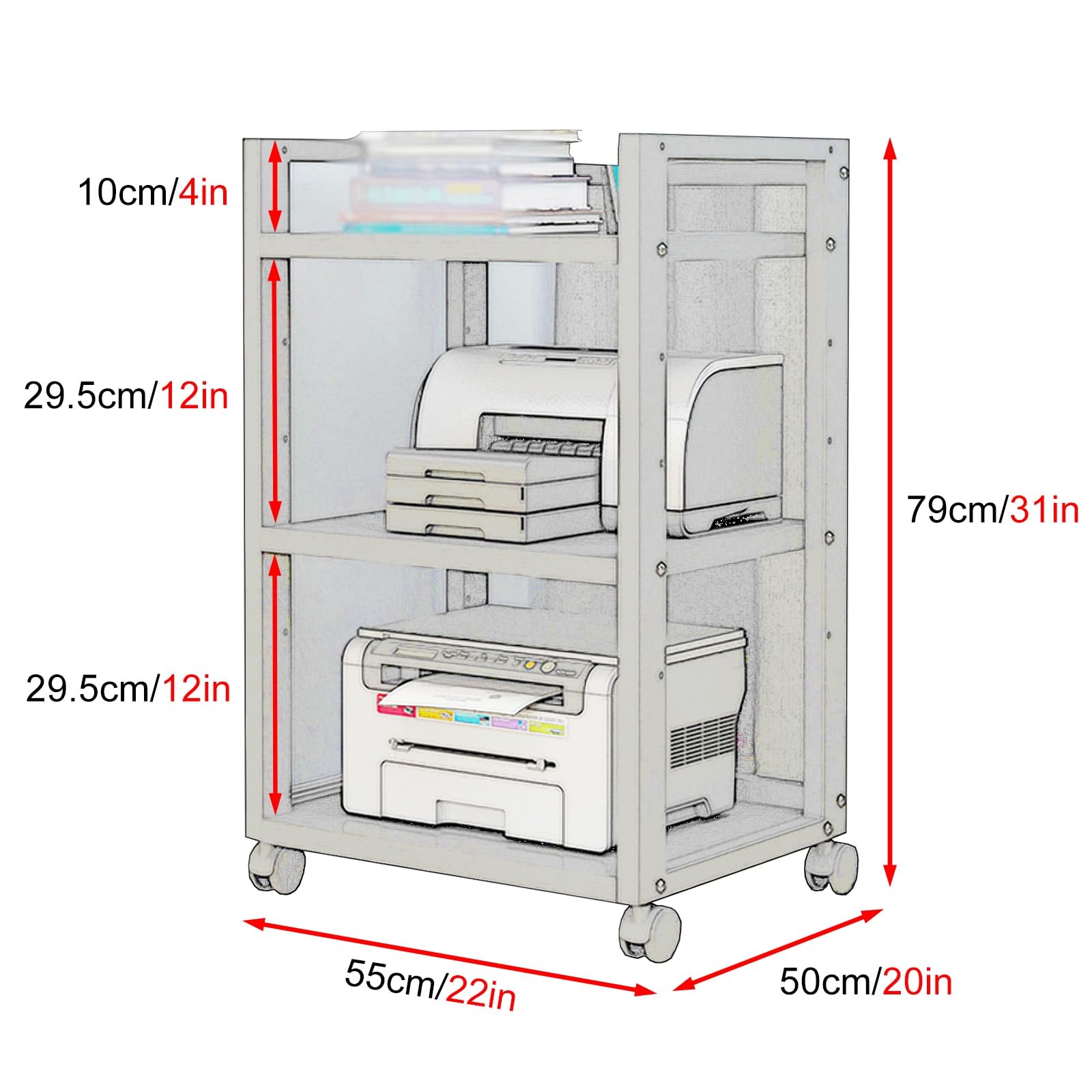 Mueble Equipo Hifi Estante para equipos de audio con ruedas, estante para medios de almacenamiento de DVD de 3 y 4 niveles de alta resistencia/bastidores y soportes de alta fidelidad para(C,3 Tiers)