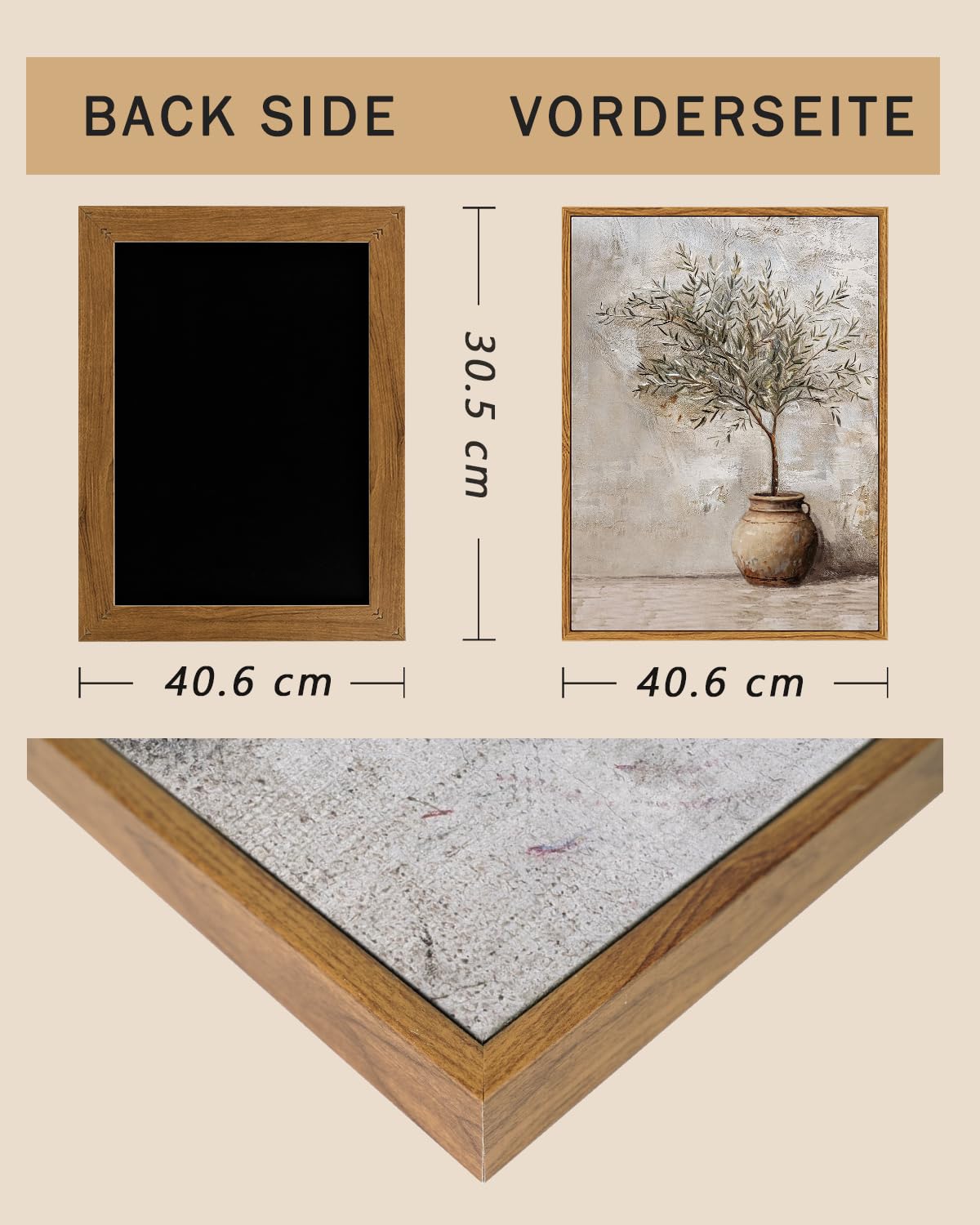 ARPEOTCY Gerahmte Leinwand-Kunstdrucke, Bauernhaus-Olivenbaum im Gefäß, Wanddekoration, Vintage-Stillleben-Kunst, Heimdekoration, botanische Gemälde für Wohnzimmer, Schlafzimmer, Büro, 30 x 40 cm