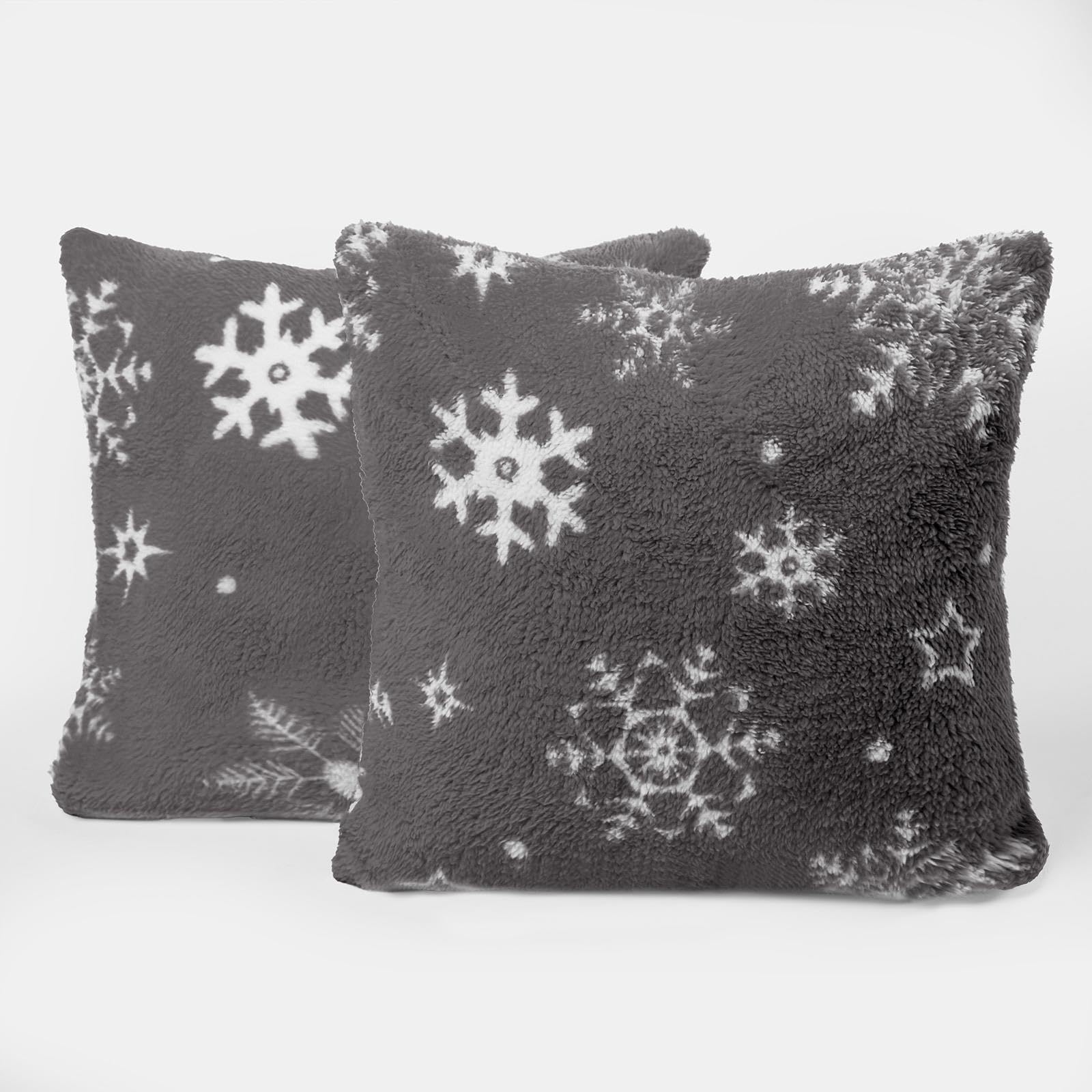 Ohs Grey Christmas Cushion Covers 45 X 45 Set Of 2, Xmas Snowflake Teddy Fleece Square Throw Pillow Cover With Invisible Zipper Christmas Decorations Home Decor Cushion Covers For Sofa Bed,