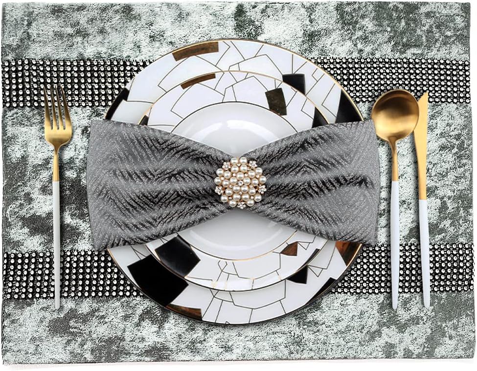 Jiino Gray Placemats Set of 4 for Dinner Table Mats Bling Decorative Place Mats Grey for Christmas Thanksgiving Day