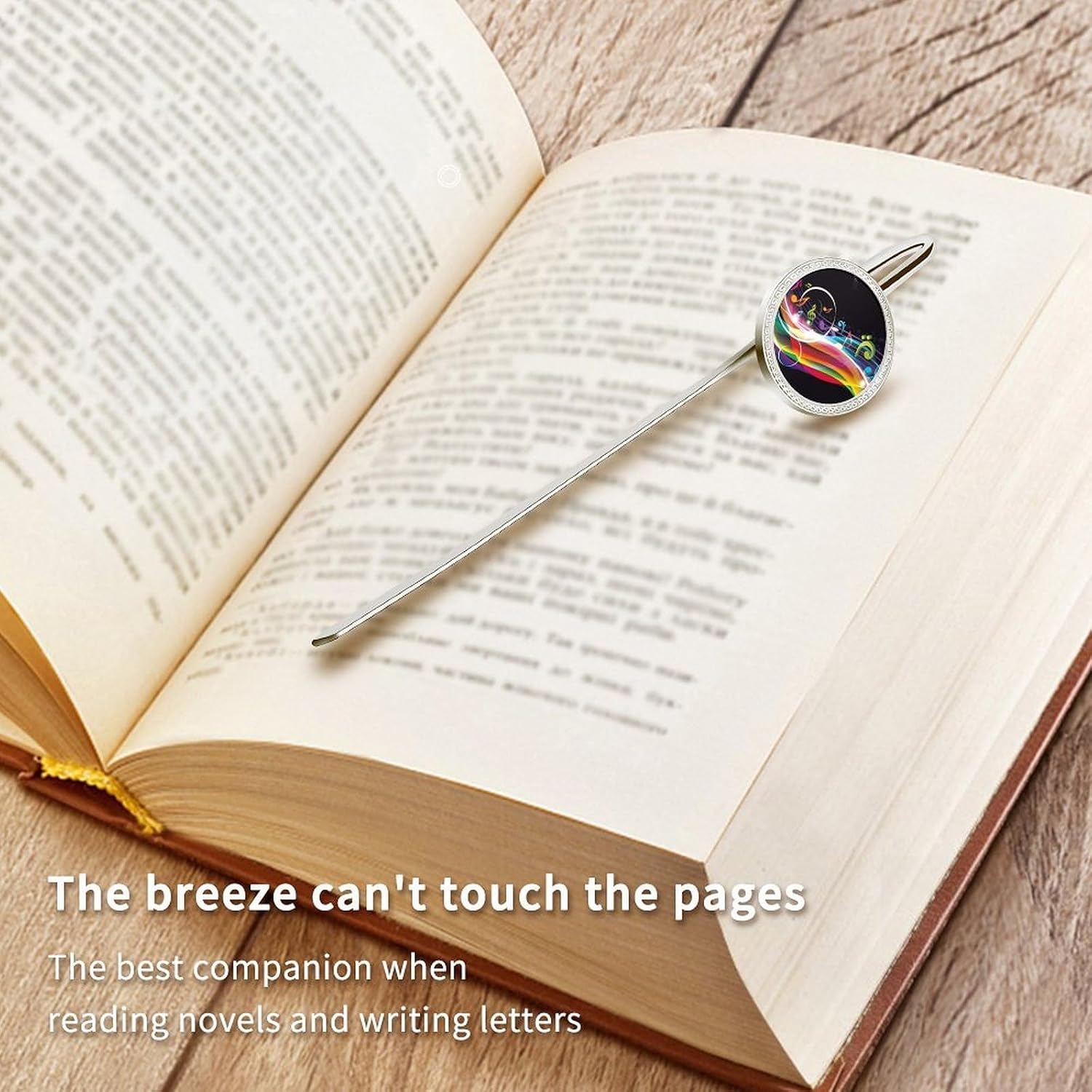 Colorful Music Stainless Steel Metal Bookmark Long Bar Page Marker with Round Ornament Metal Book Marker for Reading Bibliophile Stationery Accessories Two Size Options image 5