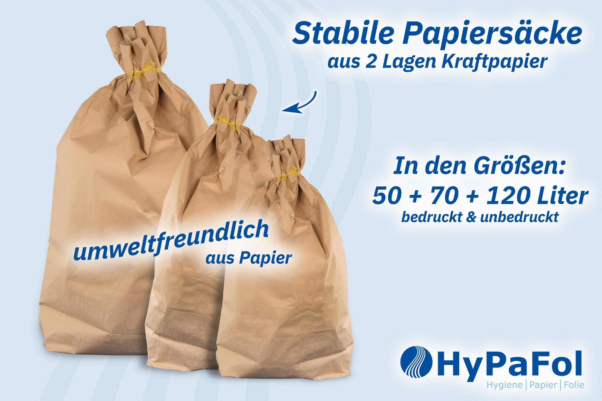 Hypafol Bio Papier Müllbeutel 50 Stück | abbaubare braune Biomüllbeutel für kompostierbare & biologische Abfälle und mehr | ohne Plastik | 2-lagig, Tüten mit 50 L Fassungsvermögen | 450x600+200 mm
