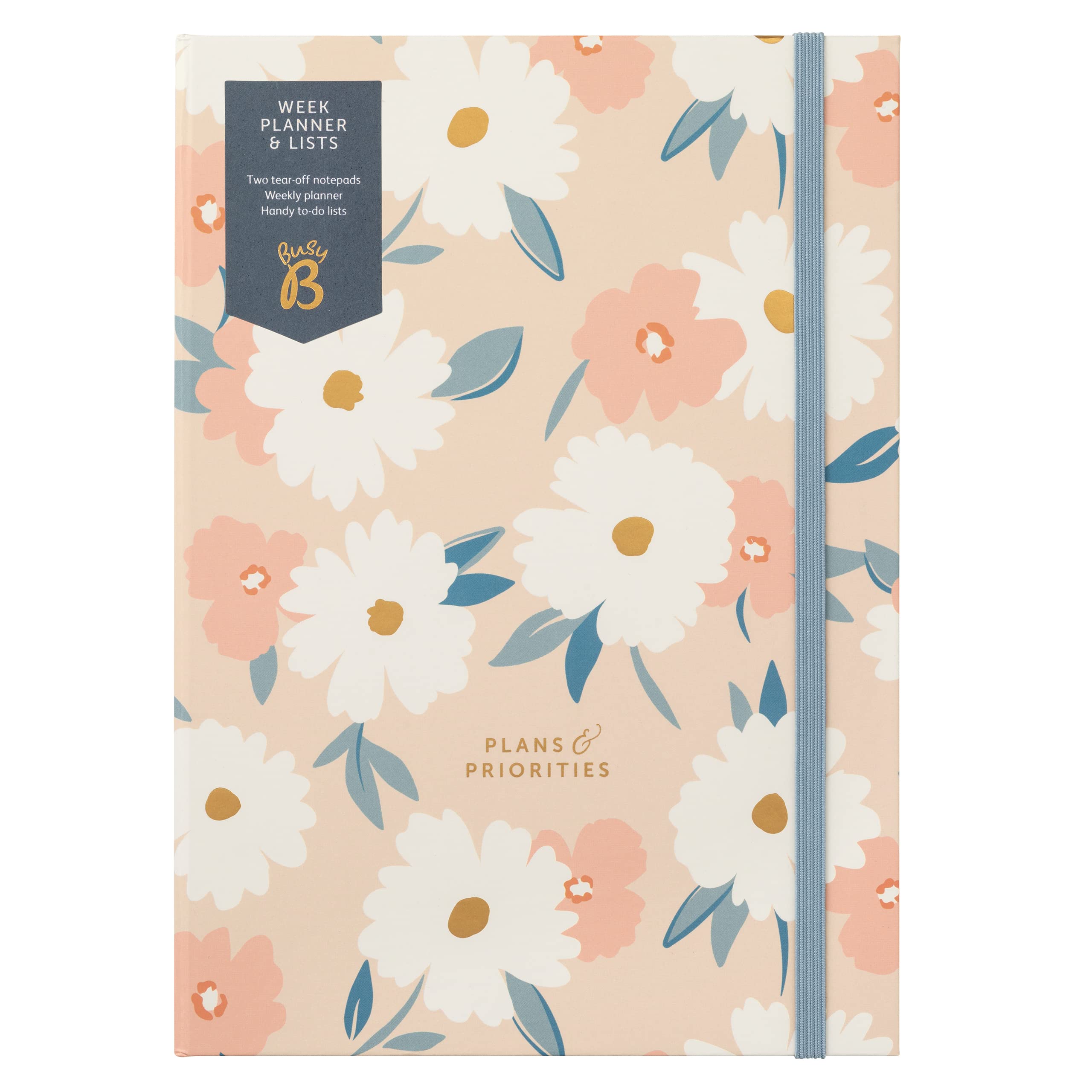 Busy B Week Planner & Lists - A5 undated 52 page weekly planner with tear-off lists - Pink Daisy, Floral
