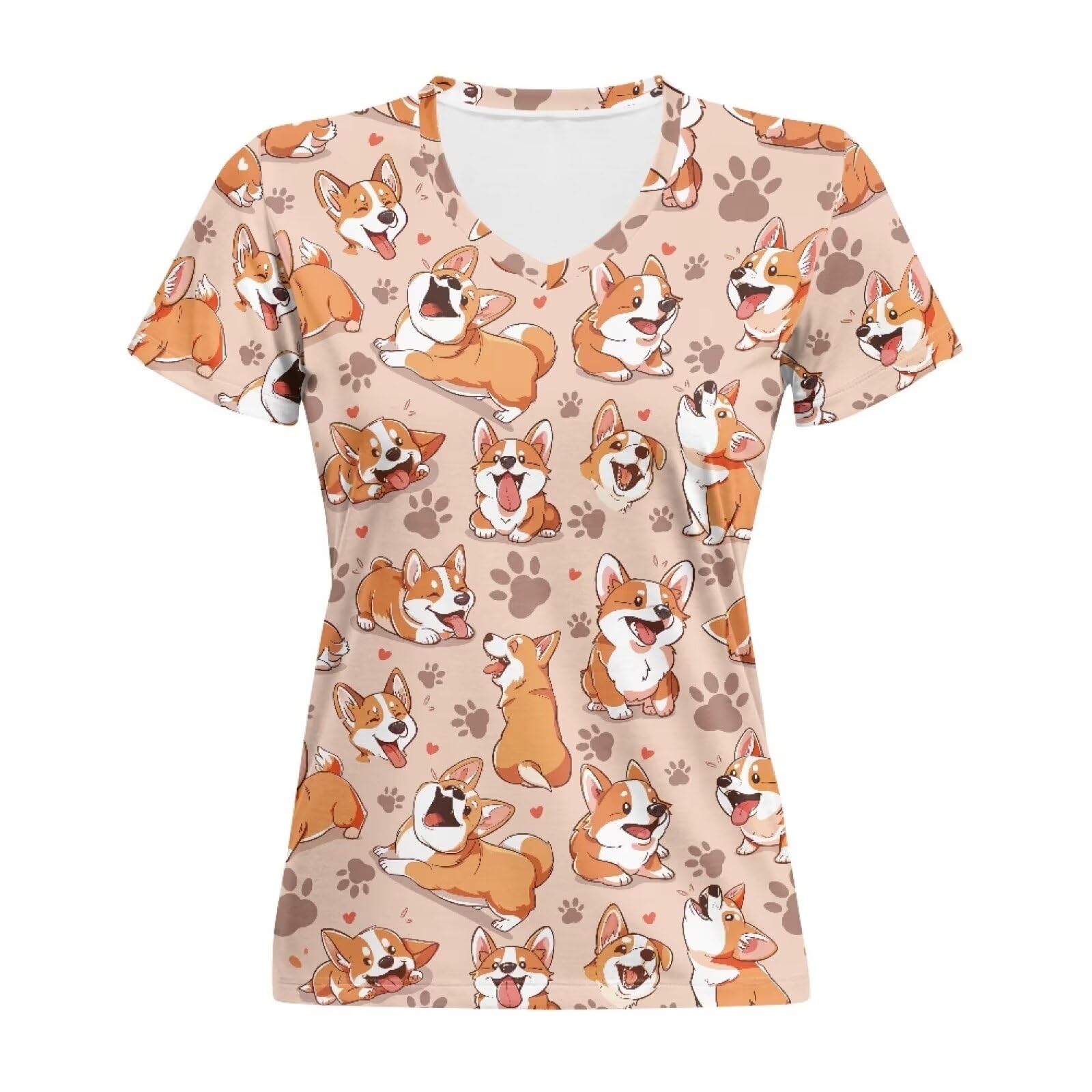 Psaytomey V Neck T Shirts for Women Loose Fit Corgi Dog Paw Print Short Sleeve Lightweight Womens T Shirts Blouses Tee Tops Oversized Women's Causal T Shirts