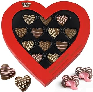 Valentine’s Day Heart Chocolate Gift Box – 12 Heart-Shaped Milk Chocolates, 3 Flavors, Raspberry, Caramel & Hazelnut, Premium Assorted Chocolate Candy in Red Heart Box – Sweet Treat For Wife, Mom, Spouse, Couples (12 Pack)