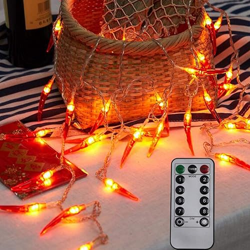 Dreamworth Guirnalda de luces de chile rojo, 10 pies, 20 luces LED de chile, funciona con pilas, luces de hadas Contol para bodas, Año Nuevo chino,
