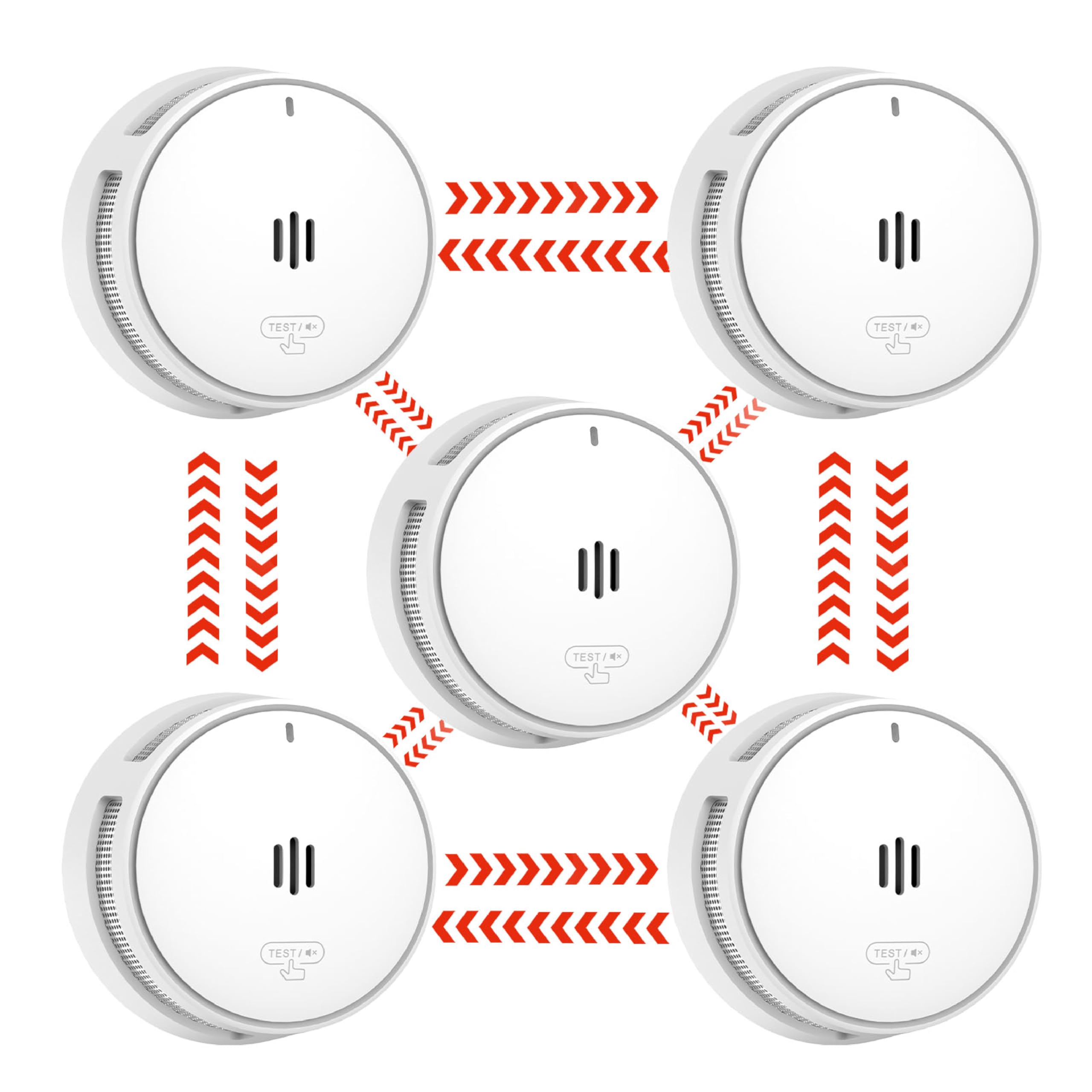 Wisualarm Wireless Interconnected Smoke Alarm Pre-connected, Smoke Detector for Home, Wireless Interlinked Fire Alarm with 10 Year Battery, 85dB conforms to EN14604 Standard (5 wireless smoke alarm)