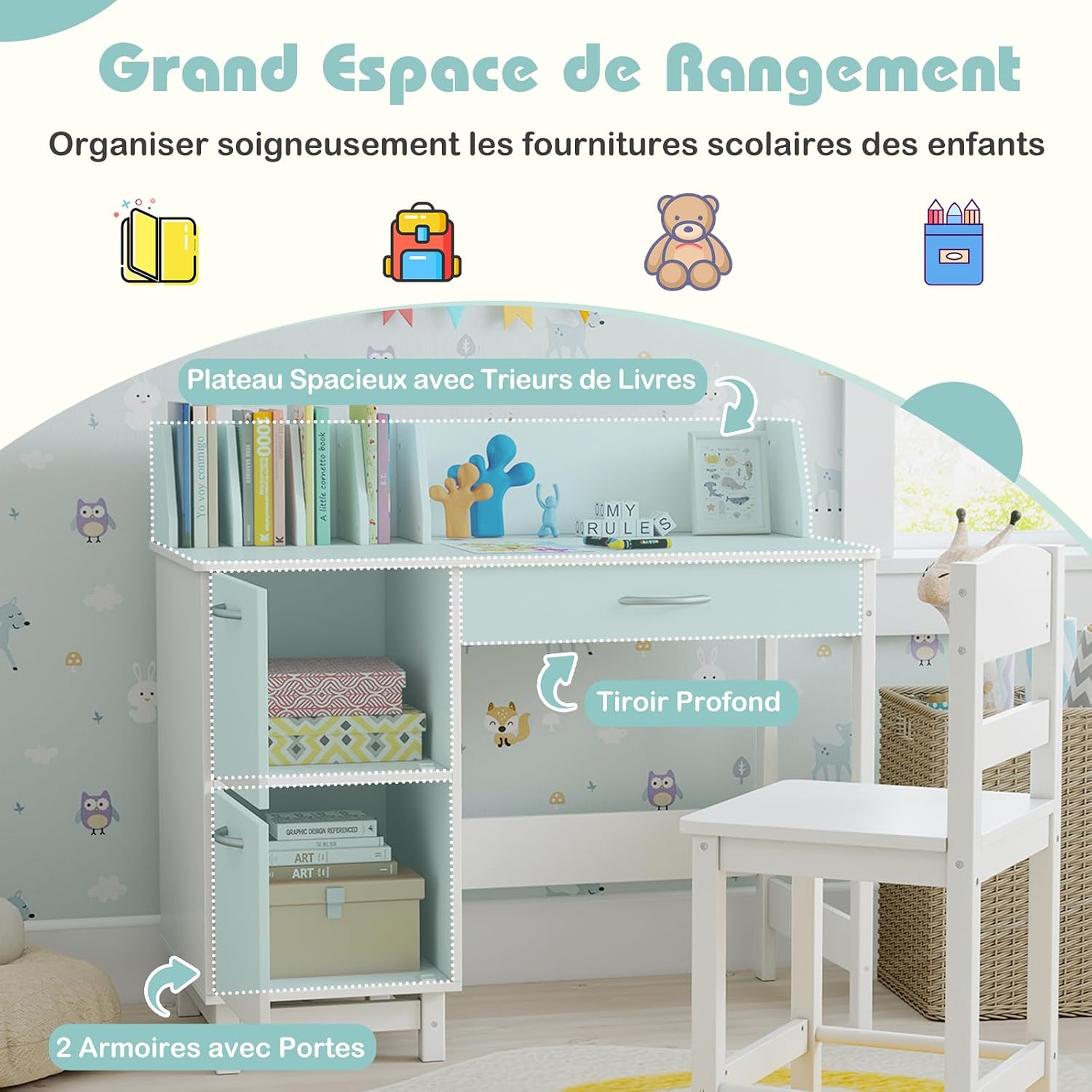GOPLUS Children's Desk showing various storage compartments