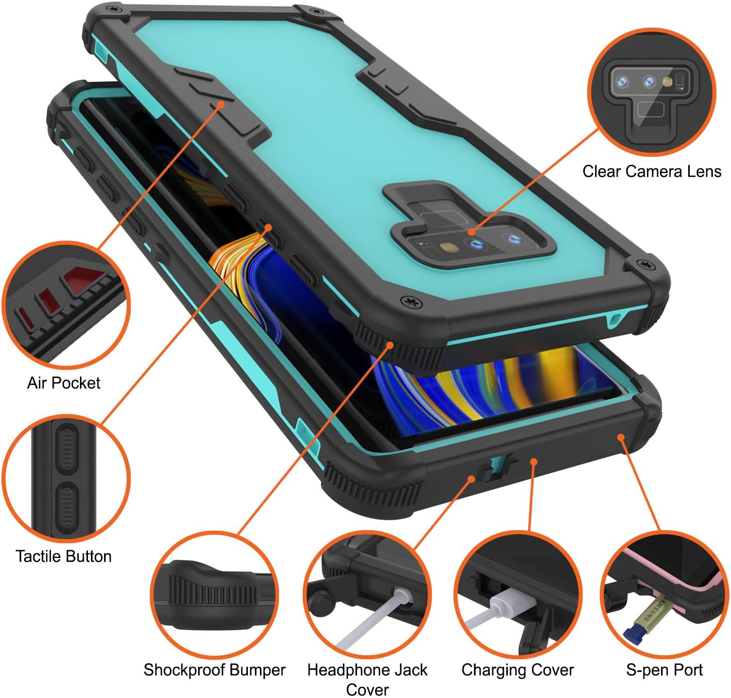 Punkcase Galaxy Note 9 Waterproof Case — Armor 360 Cover W/Built in Screen Protector — Full Body Slim Fit Cover for Samsung Galaxy Note 9 — Navy Seal Extreme Series & IP68 Certified [Teal]