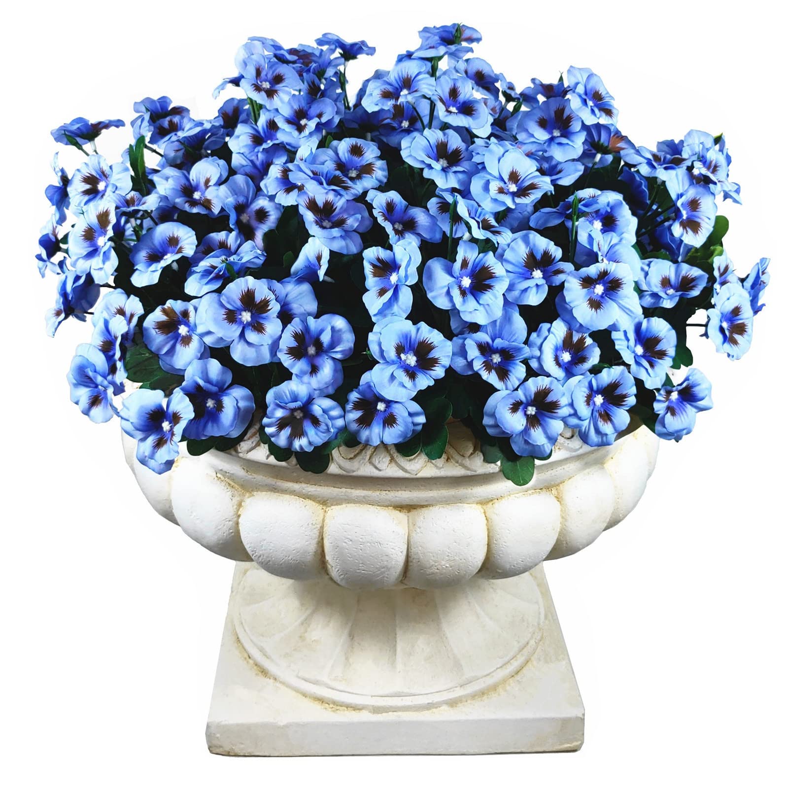 QIANYUN8 Bundles Artificial Flowers Outdoor UV Resistant Artificial Pansies Faux Plastic Flower in Bulk Fake Outdoor Plants (8, Blue)
