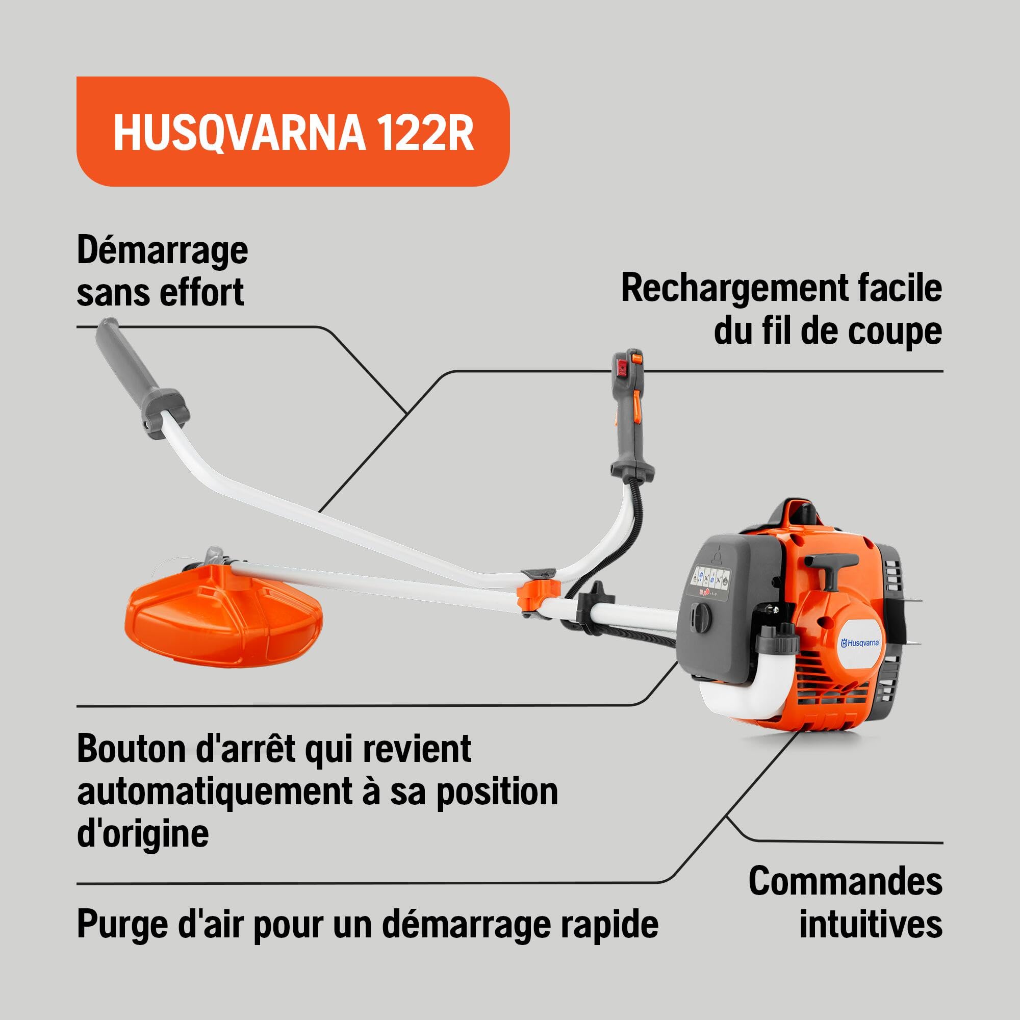 Husqvarna 122R Coupe-Bordures Thermique | Débroussailleuse 2 temps 21,7cm³, largeur de coupe 43 cm, tête Tap 'n Go