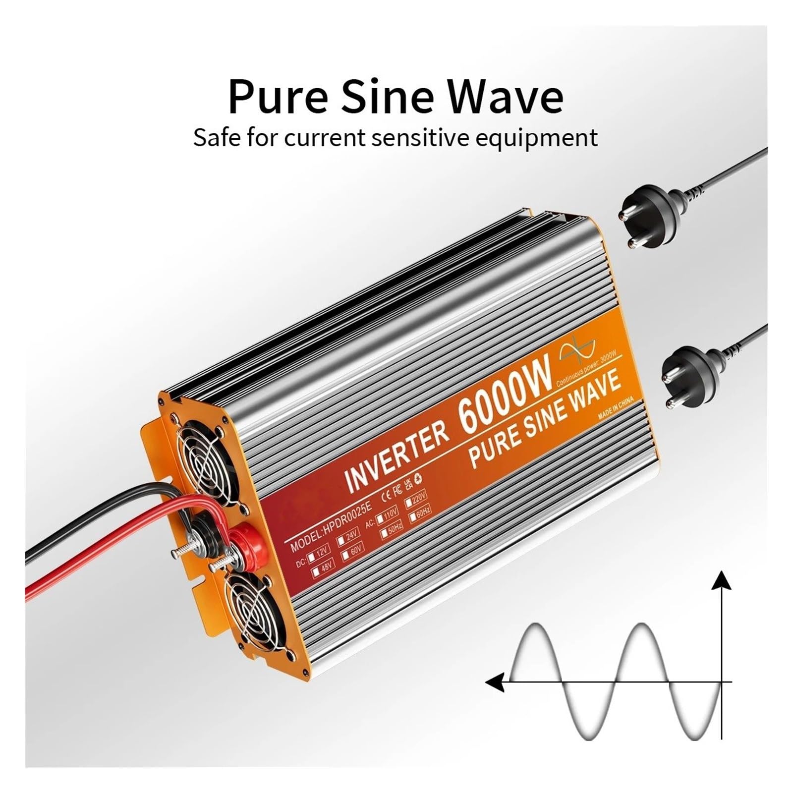 Power Inverter Inversor Corriente Inversor Corriente para Coche 3000W A 7000W Convertidor 12V/24V A 220V CA con Dos Enchufes UE Y USB Ideal para Camping Autocaravanas Y Emergencias.(12V,4000W)